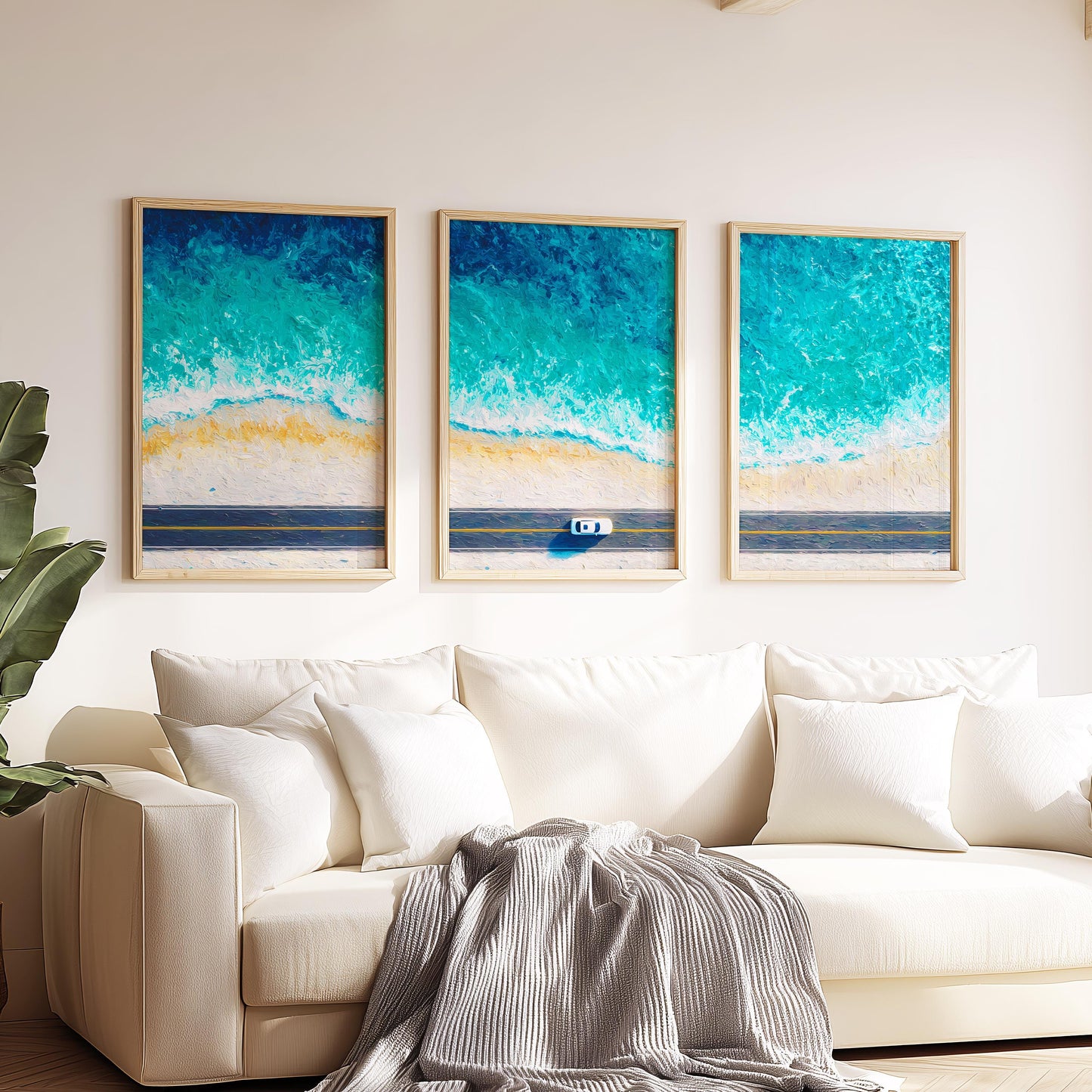 Coastal Highway Escape · Aerial Beach Road Ocean Art · Set of 3 Coastal Wall Prints for Modern Seaside or Holiday Home Decor
