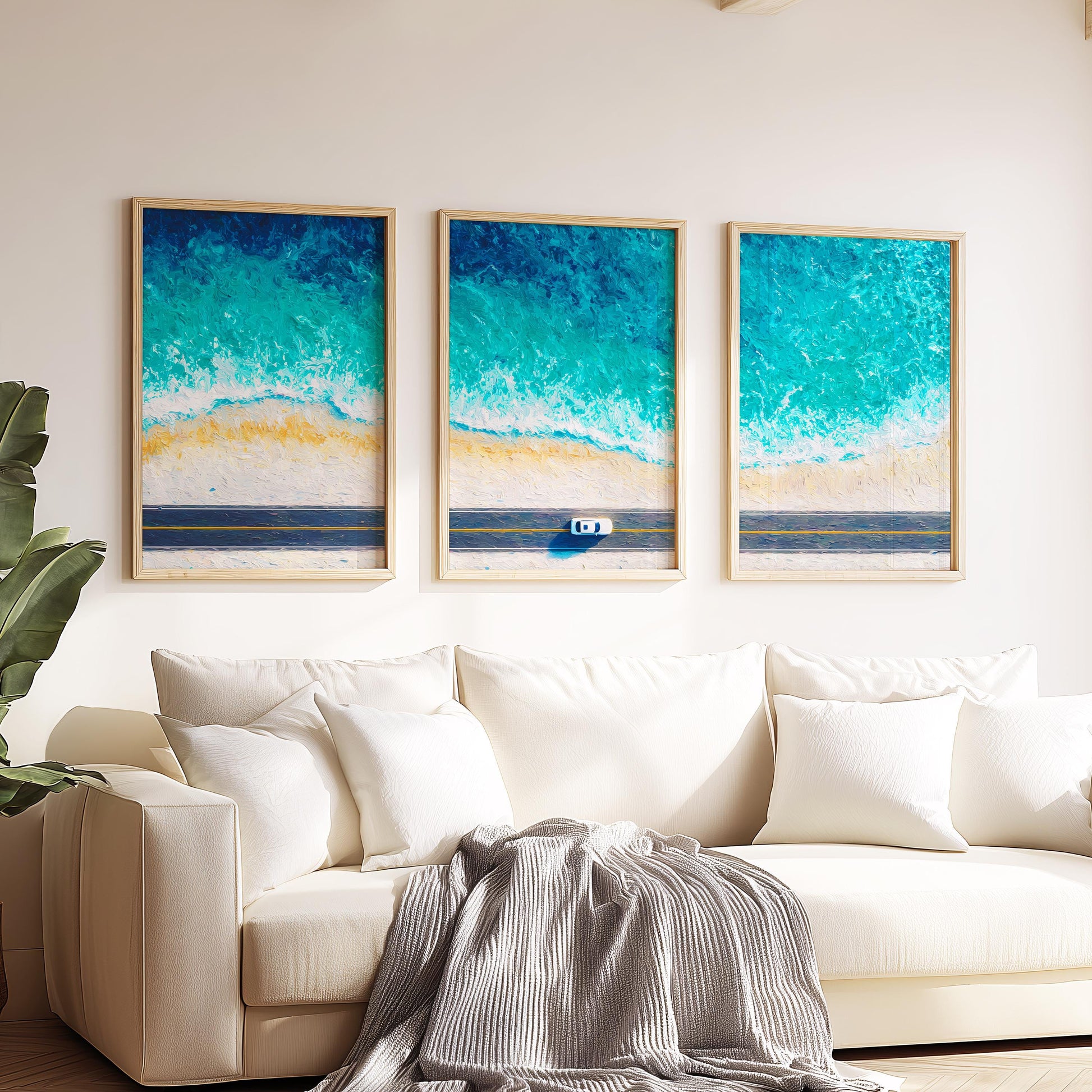 Coastal Highway Escape · Aerial Beach Road Ocean Art · Set of 3 Coastal Wall Prints for Modern Seaside or Holiday Home Decor