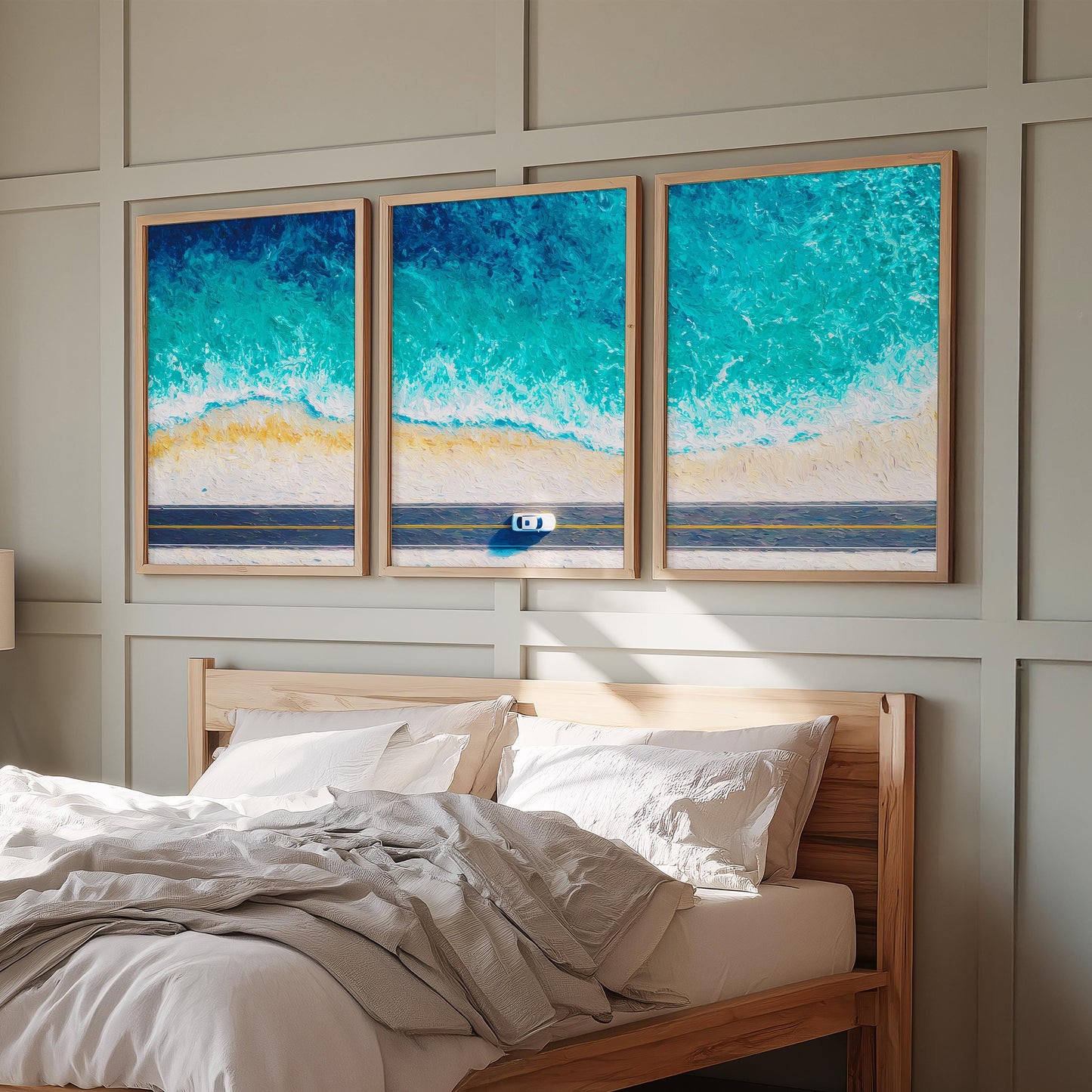 Coastal Highway Escape · Aerial Beach Road Ocean Art · Set of 3 Coastal Wall Prints for Modern Seaside or Holiday Home Decor