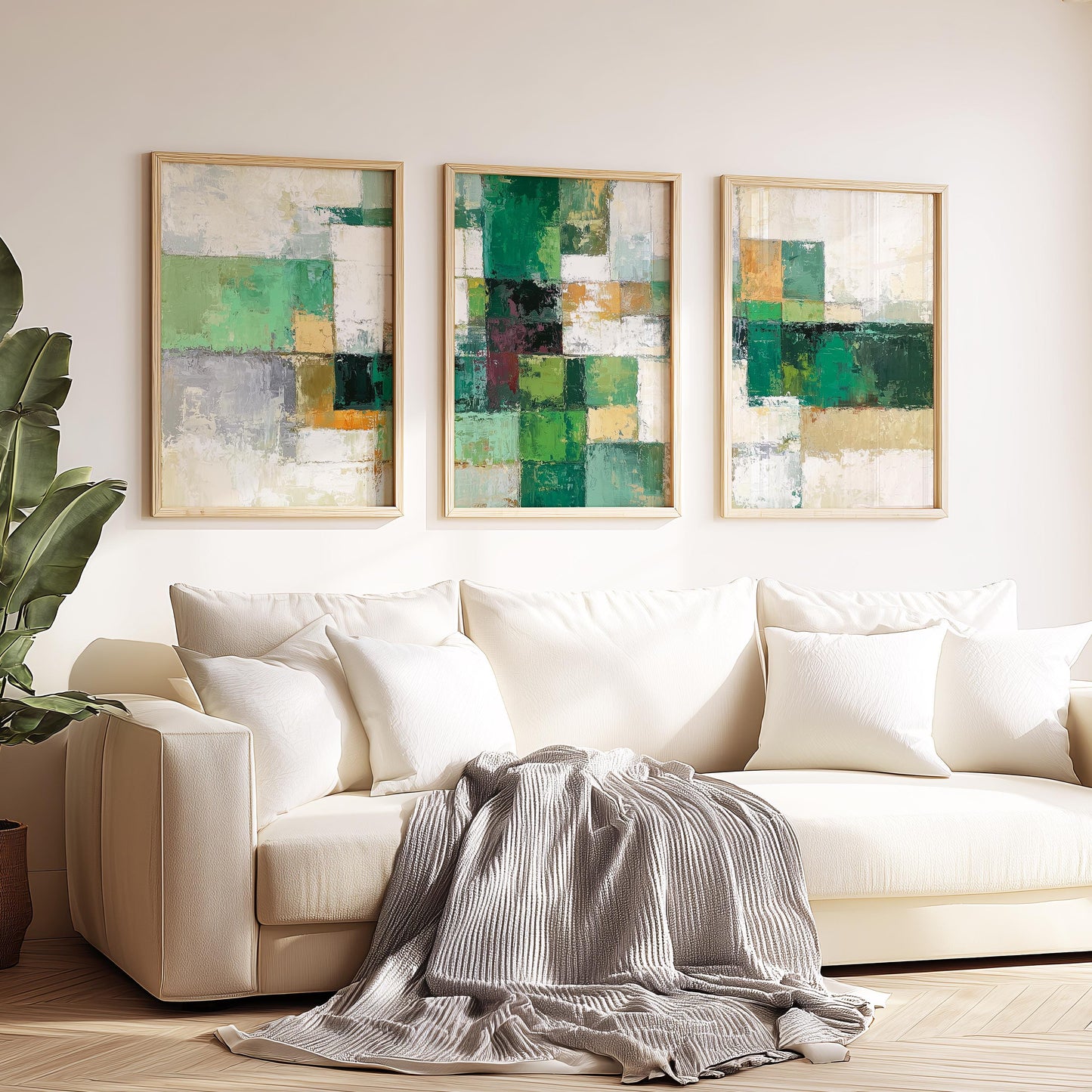 Set of 3 Green Abstract Prints · Geometric Wall Art for Living Room · Modern Neutral Sage & Beige Poster Set · Prints or Framed Prints