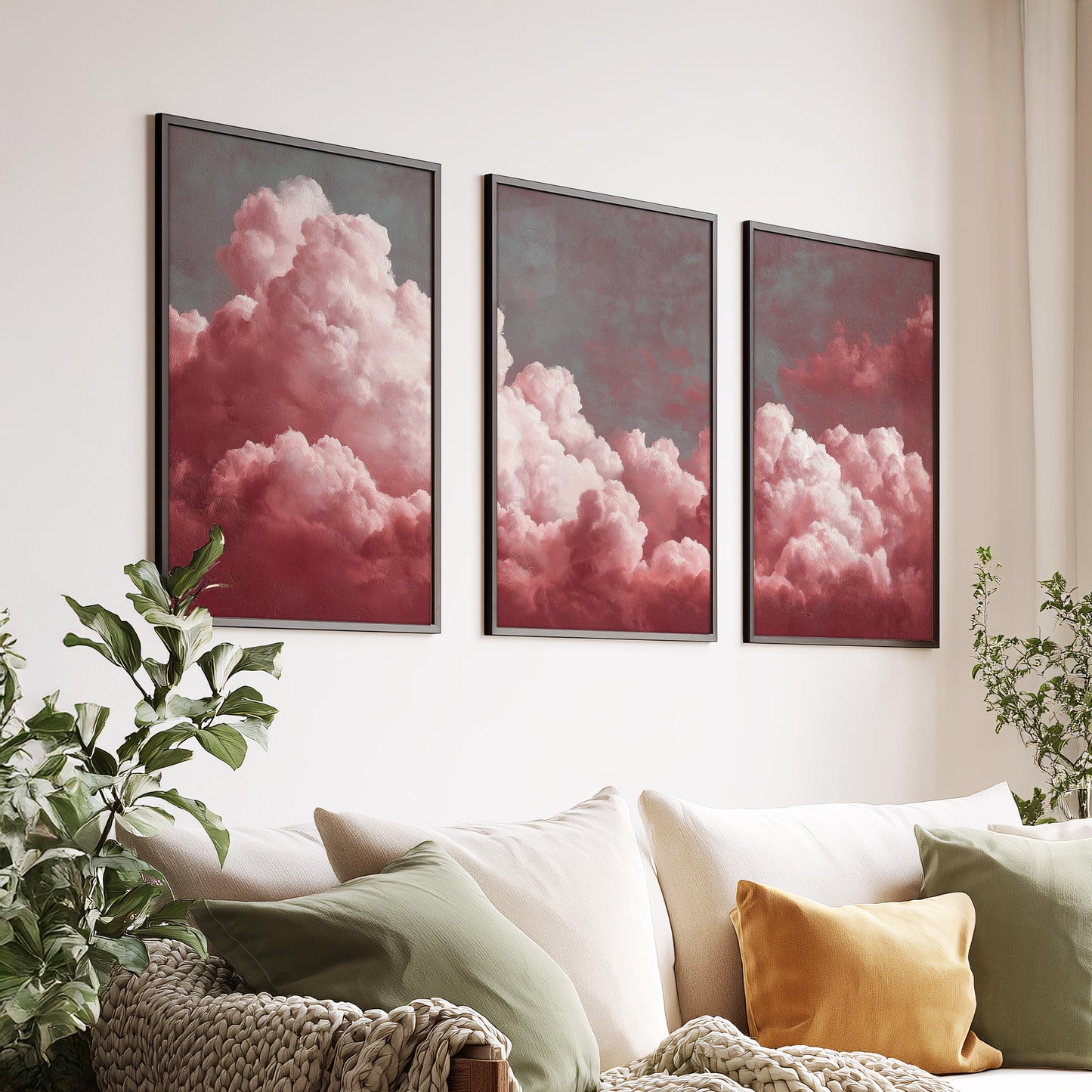 Set of 3 Prints · Red Cloud Wall Art · Pastel Sky Triptych for Bedroom & Nursery · Minimalist Poster Set · Prints or Framed Prints