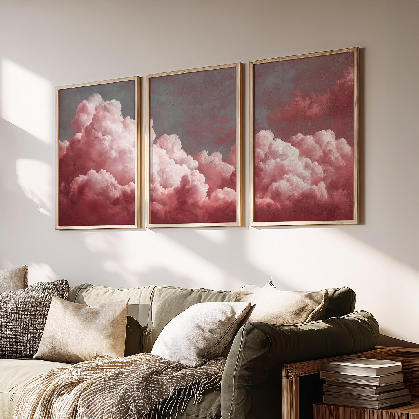 Set of 3 Prints · Red Cloud Wall Art · Pastel Sky Triptych for Bedroom & Nursery · Minimalist Poster Set · Prints or Framed Prints