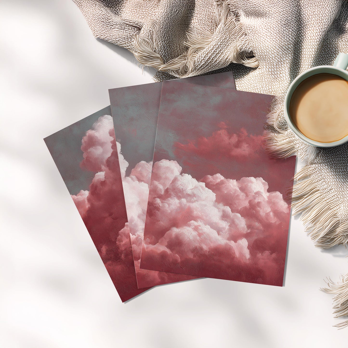 Set of 3 Prints · Red Cloud Wall Art · Pastel Sky Triptych for Bedroom & Nursery · Minimalist Poster Set · Prints or Framed Prints