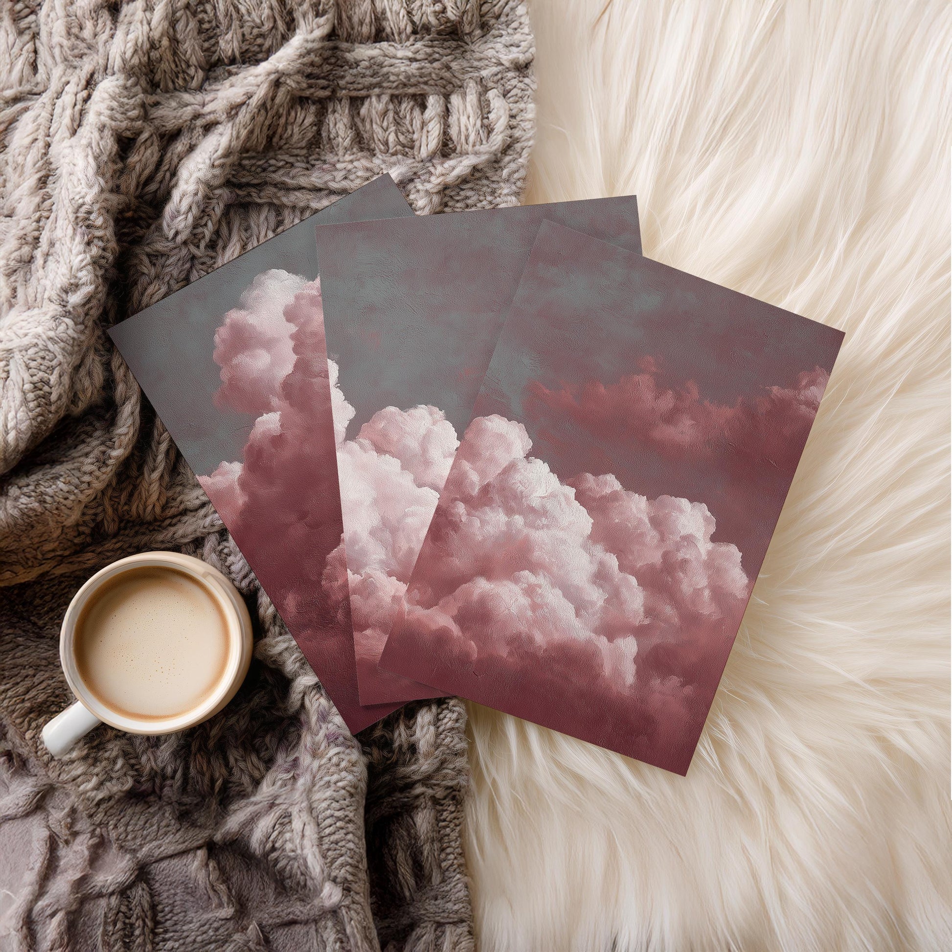 Set of 3 Prints · Red Cloud Wall Art · Pastel Sky Triptych for Bedroom & Nursery · Minimalist Poster Set · Prints or Framed Prints