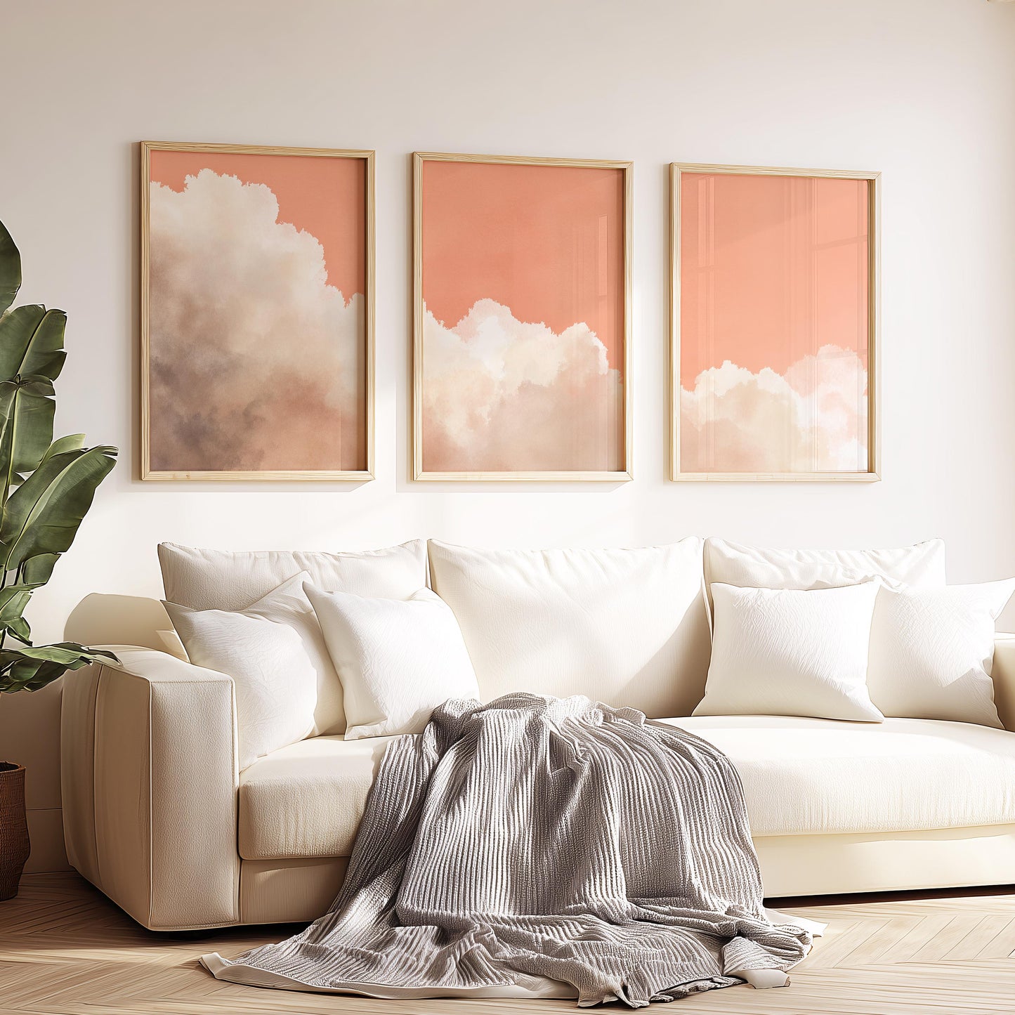 Set of 3 Prints · Pink Cloud Wall Art · Pastel Sky Triptych for Bedroom & Nursery · Minimalist Poster Set · Prints or Framed Prints