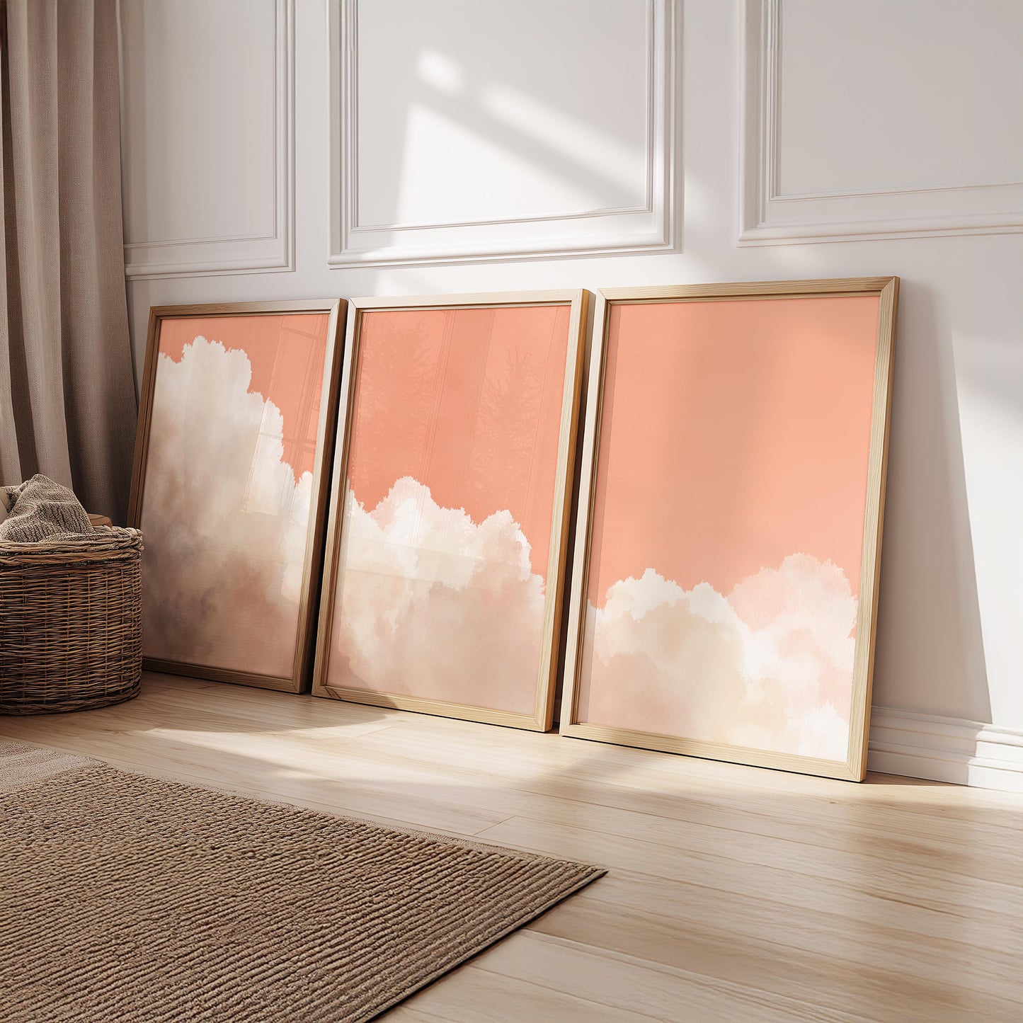 Set of 3 Prints · Pink Cloud Wall Art · Pastel Sky Triptych for Bedroom & Nursery · Minimalist Poster Set · Prints or Framed Prints