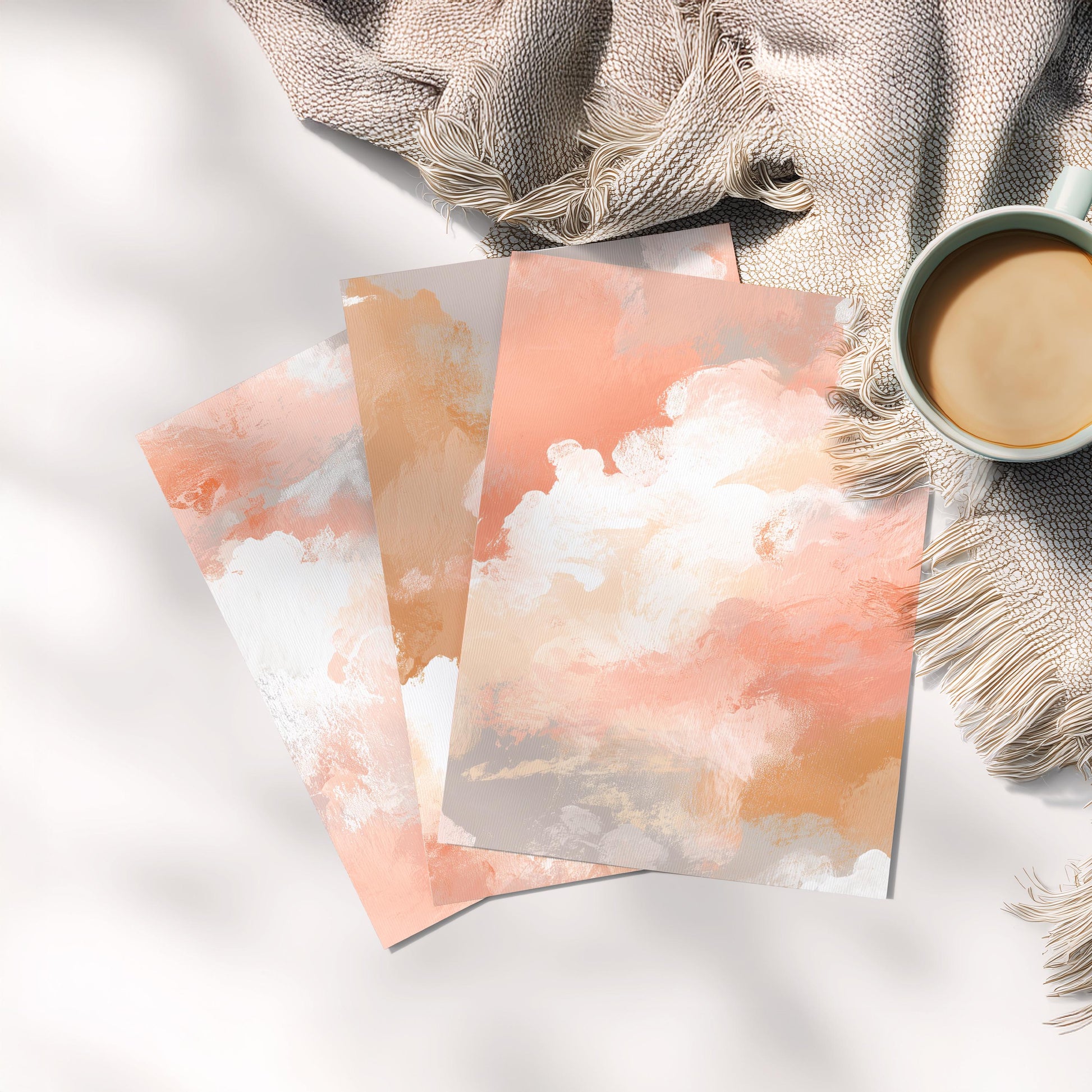 Set of 3 Prints · Peach Cloud Abstract Painting · Soft Neutral Boho Sky Wall Art · Poster & Framed Prints for Living Room Bedroom Decor