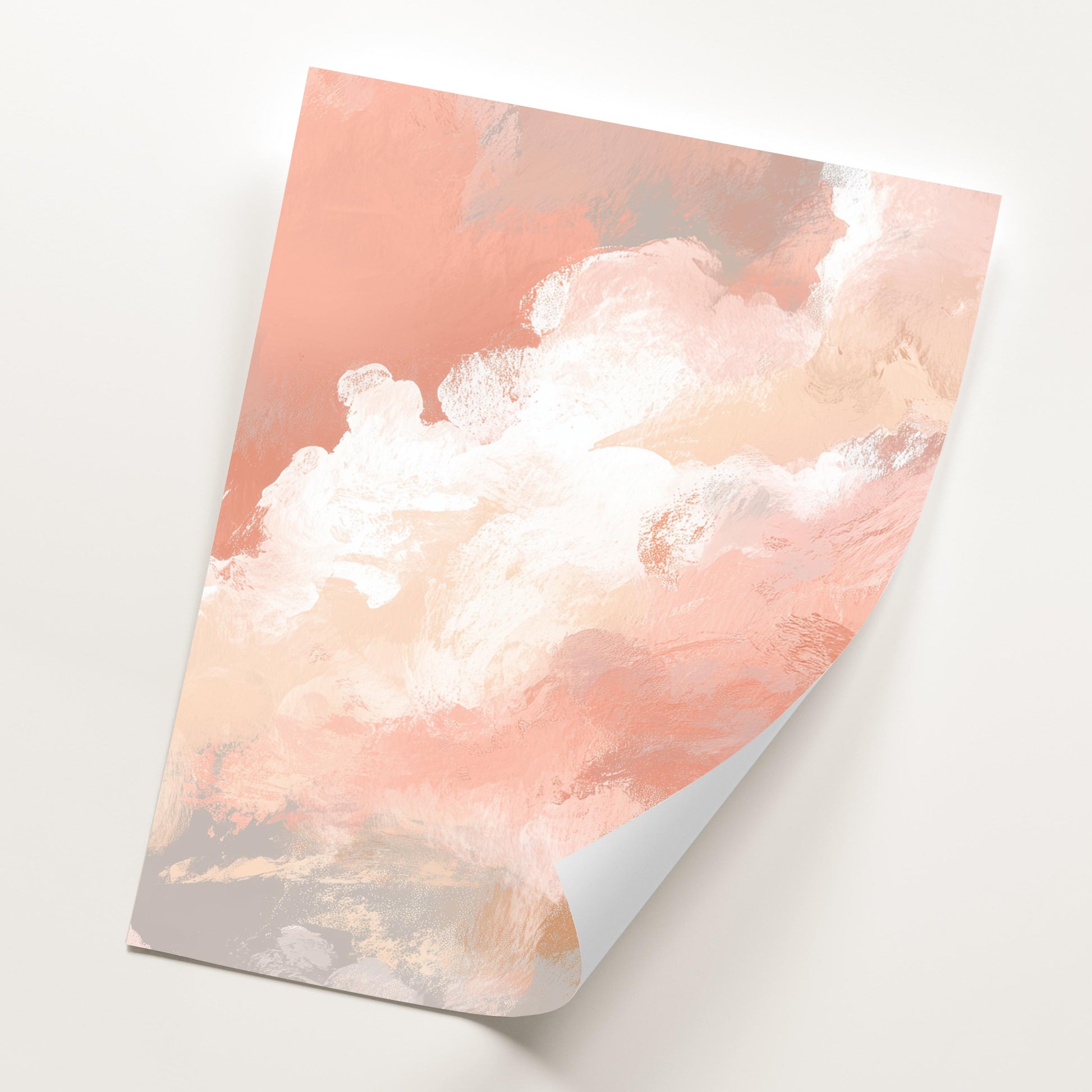 Set of 3 Prints · Peach Cloud Abstract Painting · Soft Neutral Boho Sky Wall Art · Poster & Framed Prints for Living Room Bedroom Decor