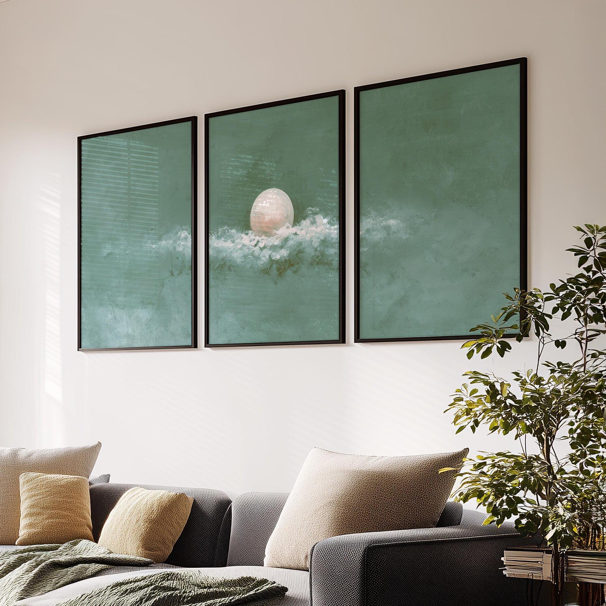 Set of 3 Prints · Blue Sky Moon Pattern Wall Art · Minimal Poster Set for Living Room · Prints & Framed Prints · Modern Home Decor
