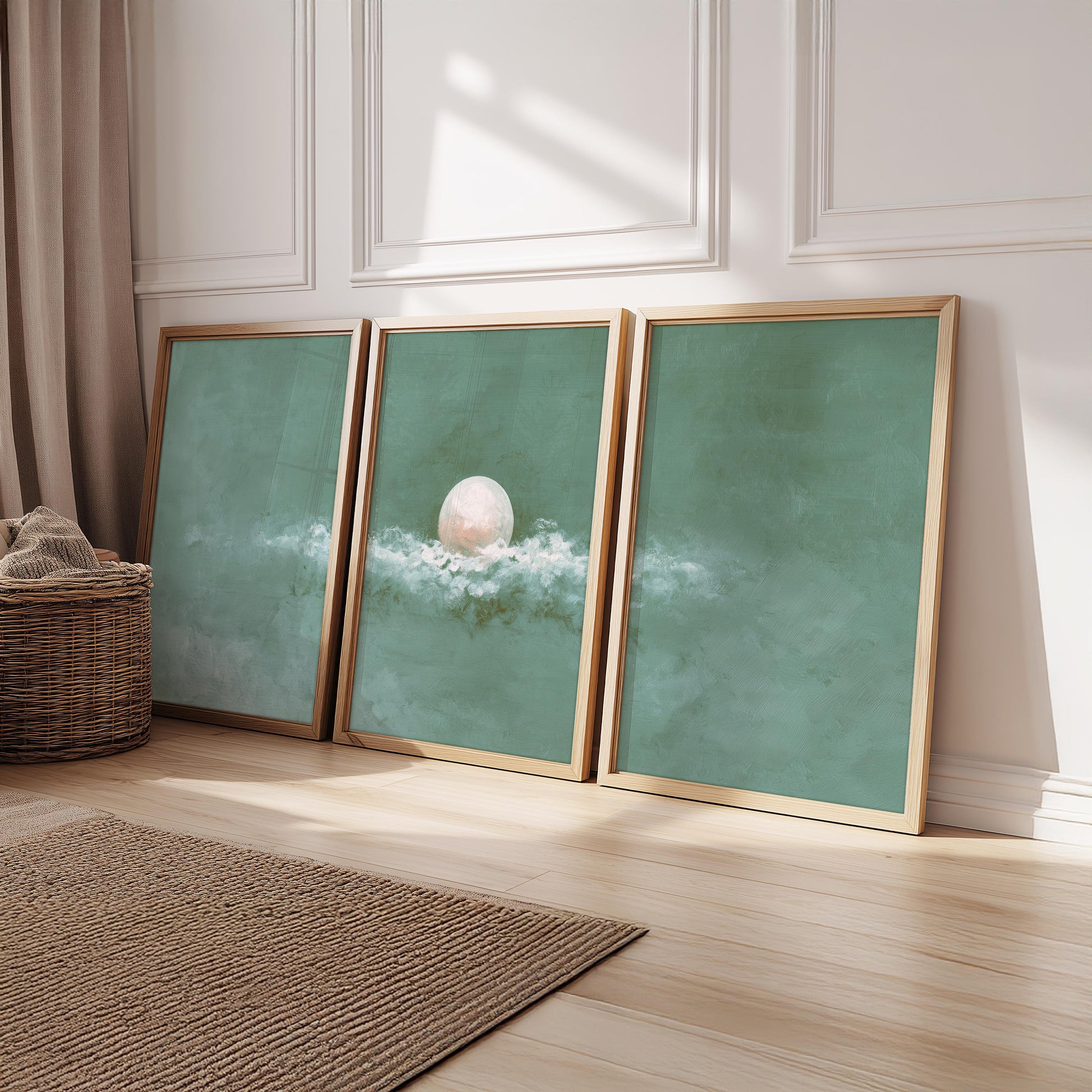 Set of 3 Prints · Blue Sky Moon Pattern Wall Art · Minimal Poster Set for Living Room · Prints & Framed Prints · Modern Home Decor