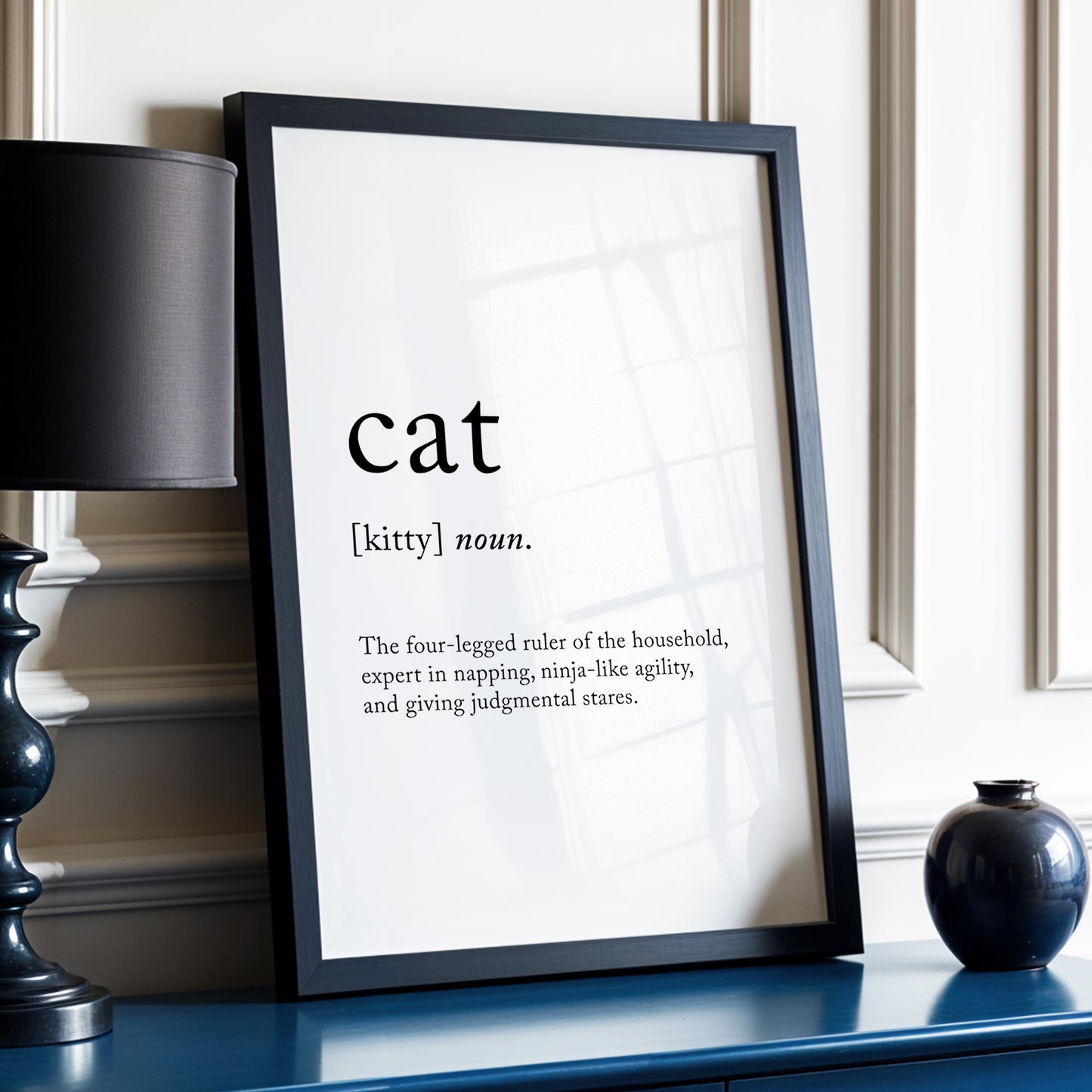 Cat Funny Definition Quote Wall Art · Minimalist Home Decor · Large Wall Decor · Framed Poster Print & Canvas Cat Gifts