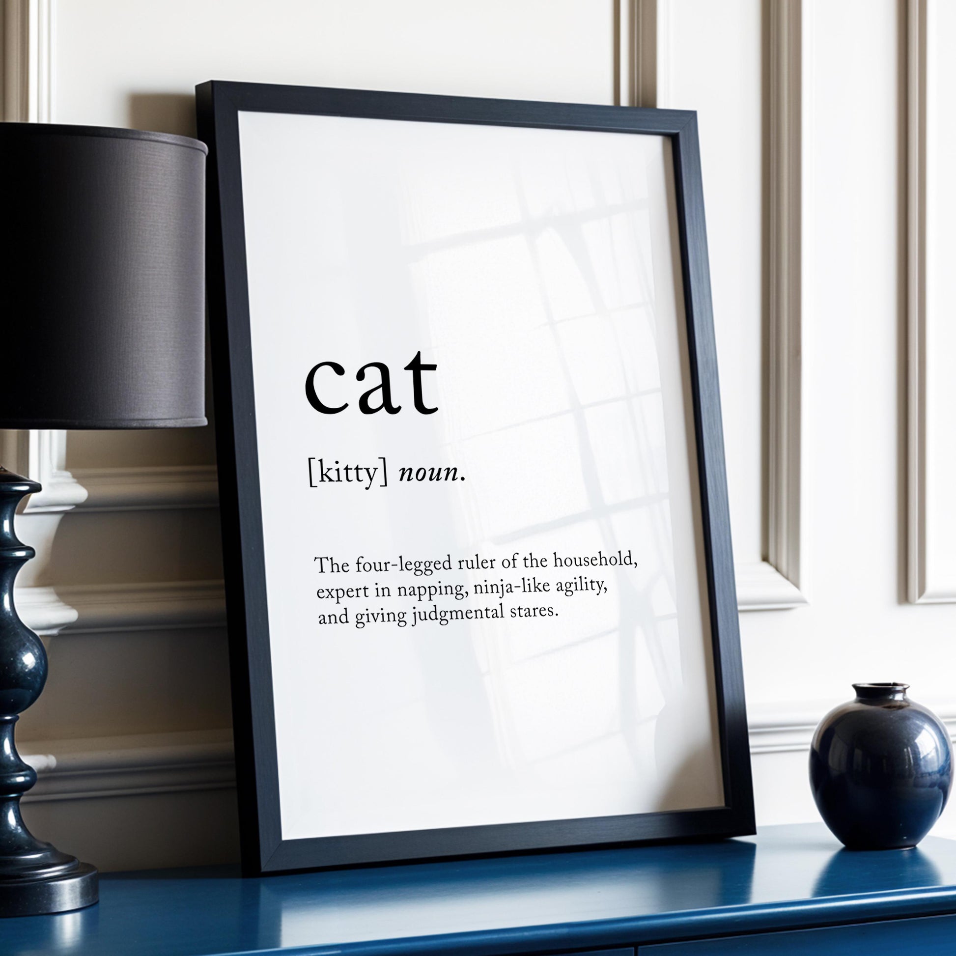 Cat Funny Definition Quote Wall Art · Minimalist Home Decor · Large Wall Decor · Framed Poster Print & Canvas Cat Gifts