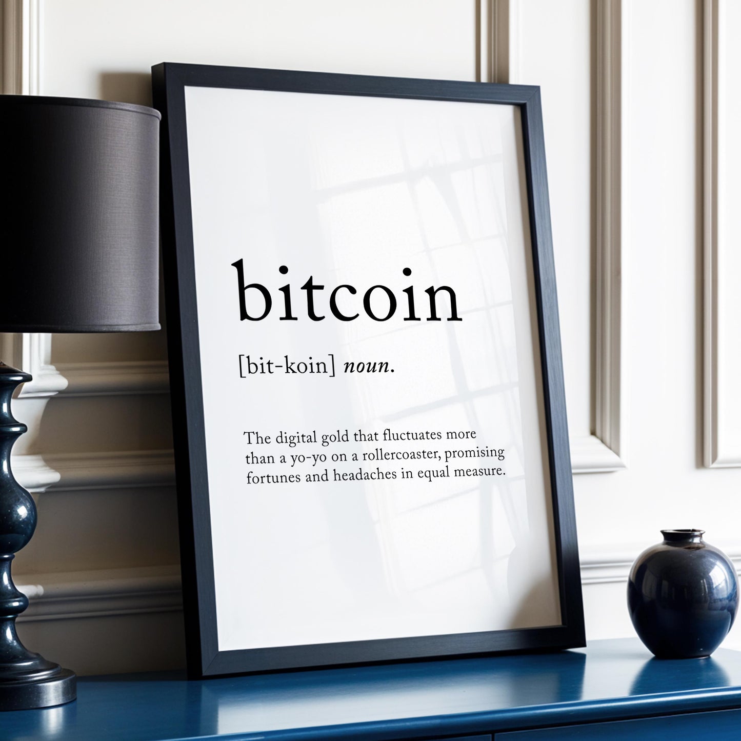 Bitcoin Funny Definition Quote Wall Art · Minimalist Home Decor · Large Wall Decor · Framed Poster Print & Canvas Finance Crypto Gifts