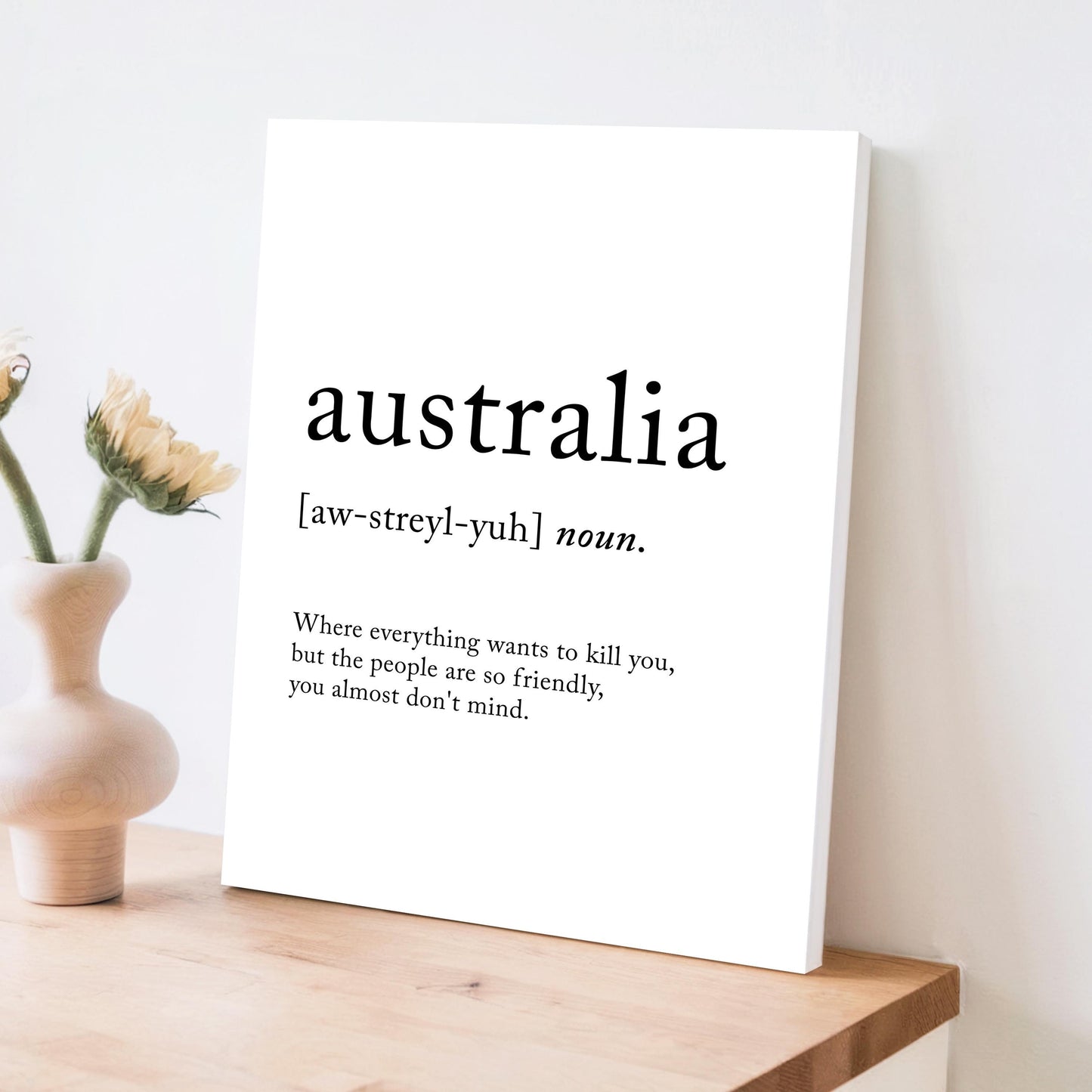 Australia Funny Definition Quote Wall Art · Minimalist Home Decor · Large Wall Decor · Framed Poster Print & Canvas Country Gifts