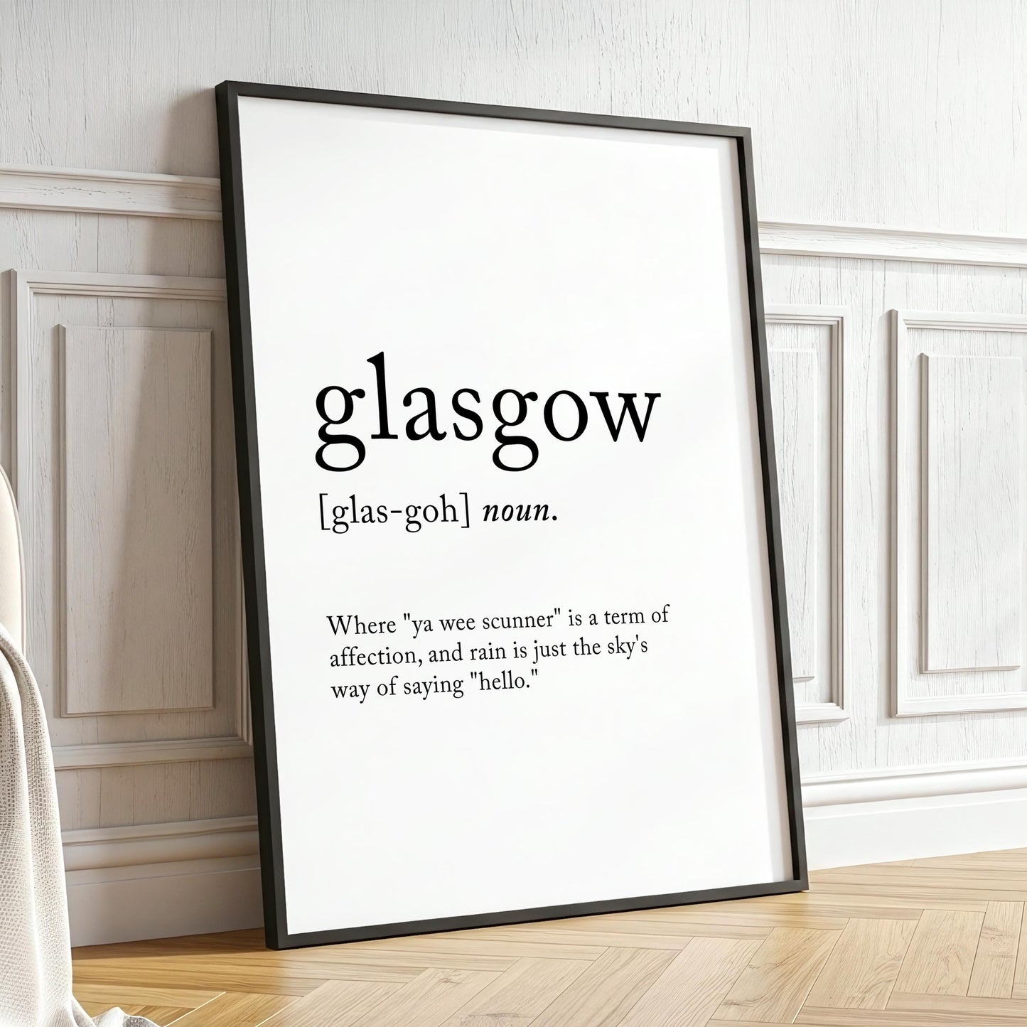 Glasgow Funny Definition Quote Wall Art · Minimalist Home Decor · Large Wall Decor · Framed Poster Print & Canvas Scotland Gifts