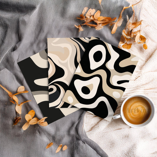Abstract Triptych Wall Art Set of 3 | Black Beige Neutral Prints | Modern Minimalist Boho Wall Decor | 3 Panel Art Gift