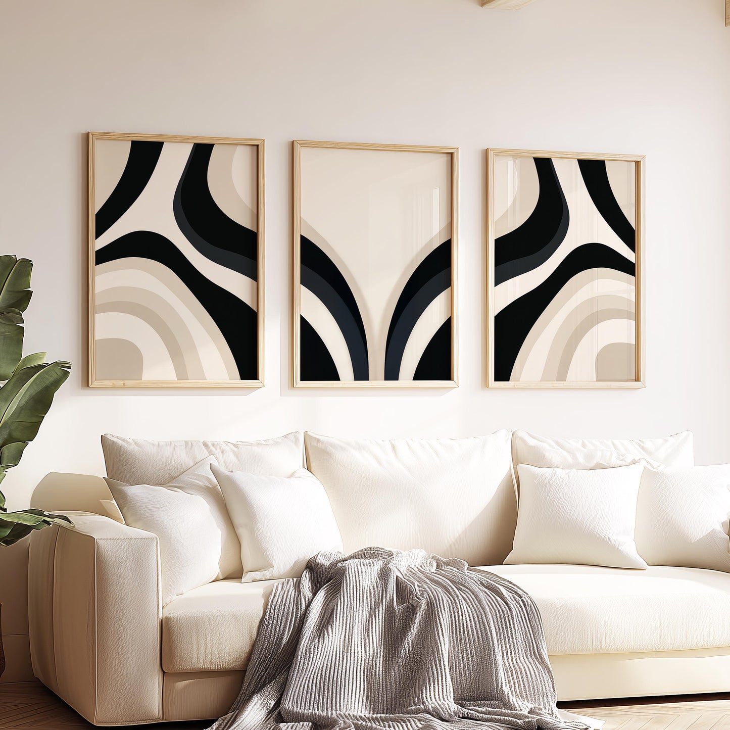 Black Beige Triptych Wall Art Set of 3, Abstract Arches Prints, Modern Minimalist Wall Decor, 3 Panel Artwork Gifts