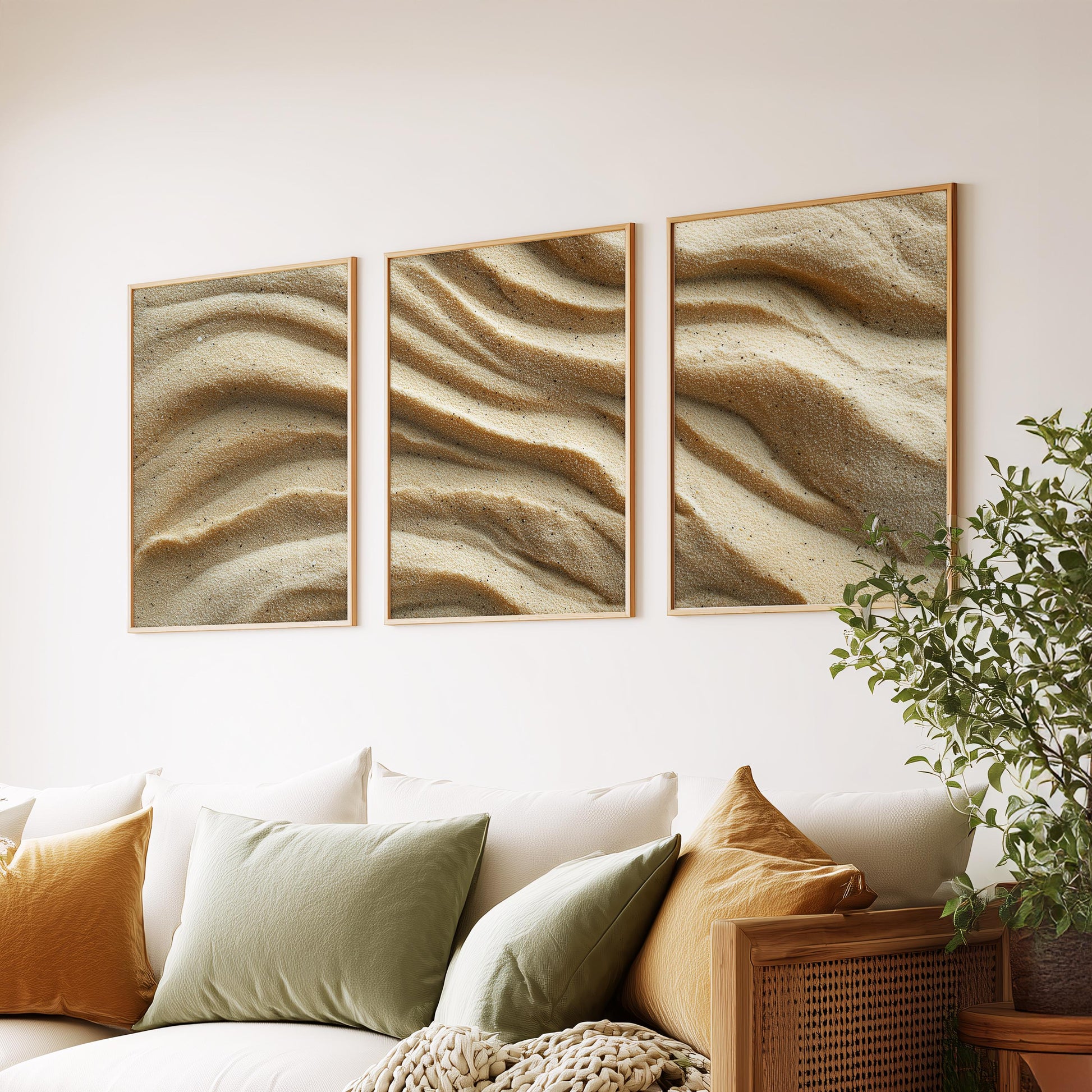 Neutral Sand Dunes Triptych Wall Art Set of 3 | Beige Minimal Texture Prints | Modern Coastal Boho Wall Decor | 3 Panel Art