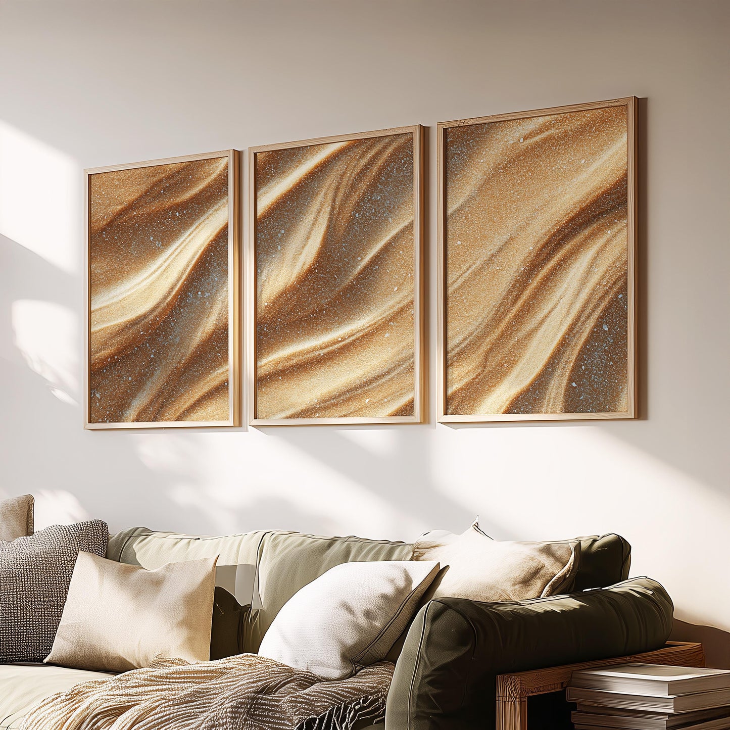 Gold Sand Triptych Wall Art Set of 3 | Neutral Wave Texture Prints | Luxury Minimal Wall Decor | Modern Coastal 3 Panel Art