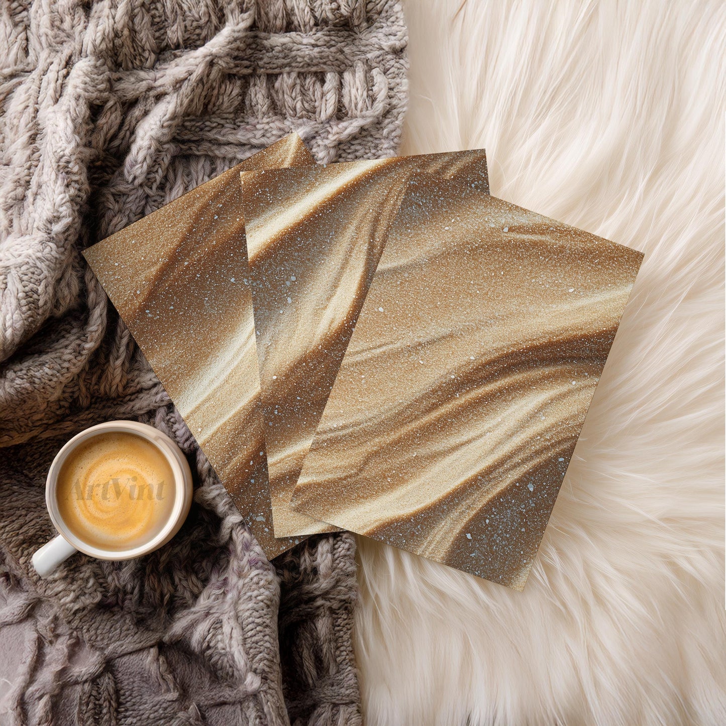 Gold Sand Triptych Wall Art Set of 3 | Neutral Wave Texture Prints | Luxury Minimal Wall Decor | Modern Coastal 3 Panel Art
