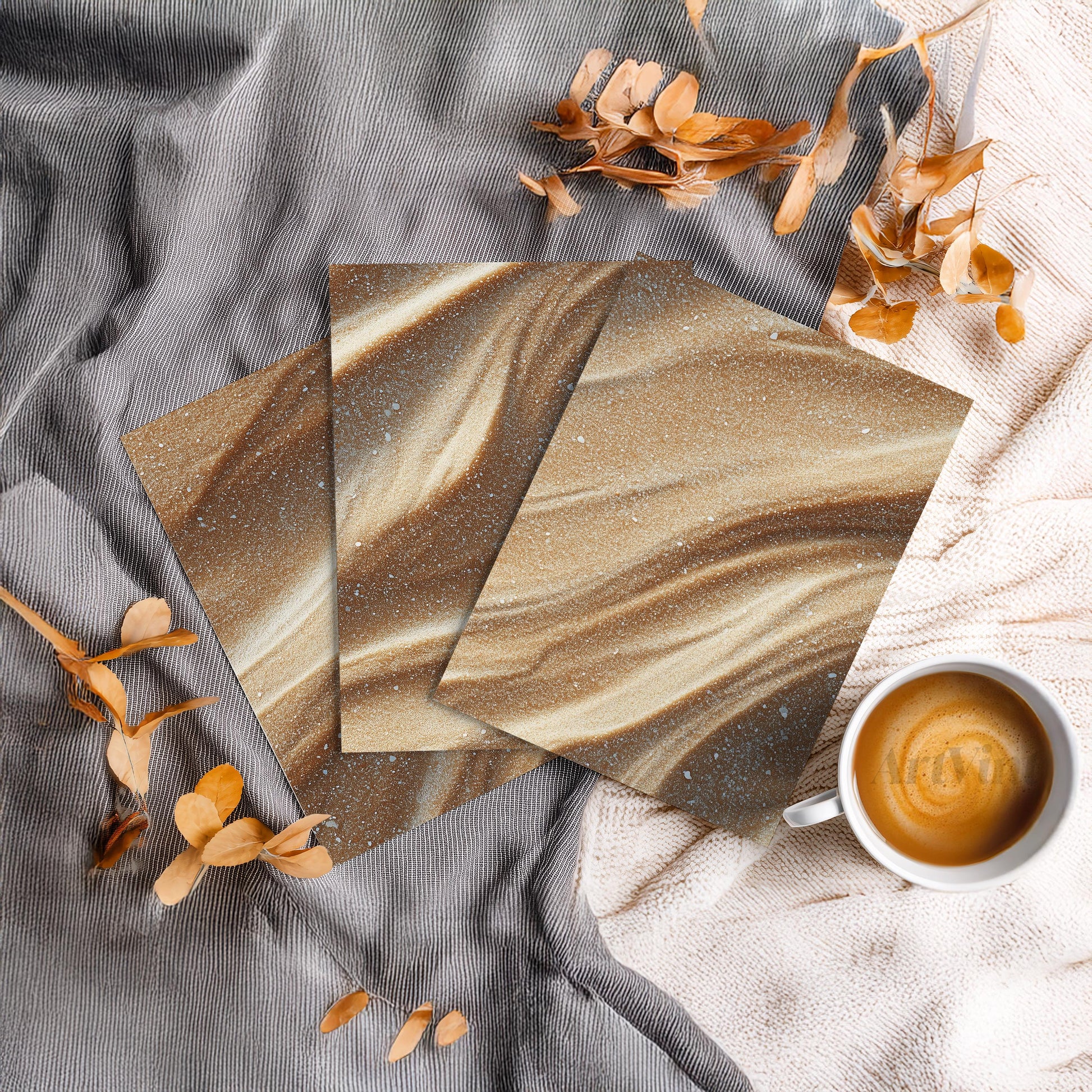 Gold Sand Triptych Wall Art Set of 3 | Neutral Wave Texture Prints | Luxury Minimal Wall Decor | Modern Coastal 3 Panel Art