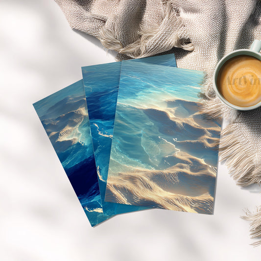 Aerial Ocean Triptych Wall Art Set of 3 | Turquoise Sea Sandbar Prints | Coastal Modern Wall Decor | Large 3 Panel Art