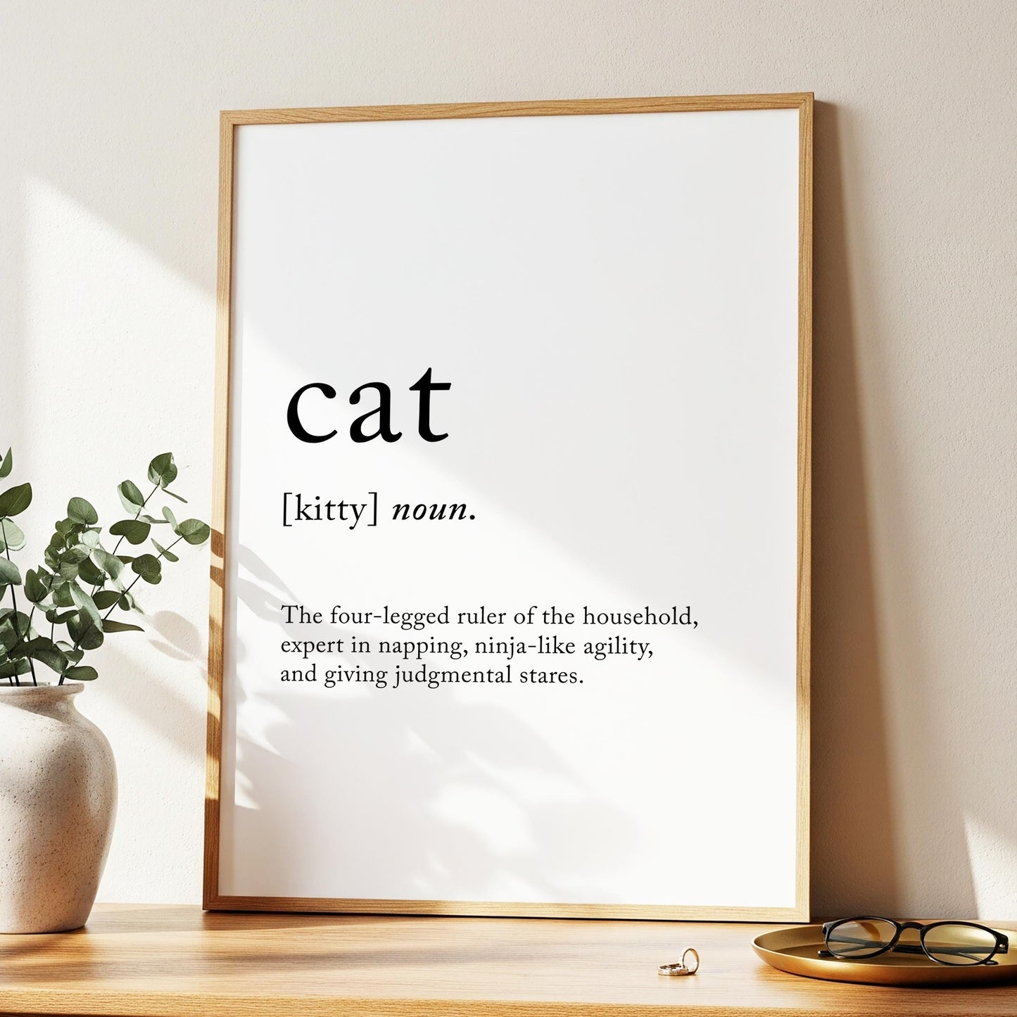 Cat Funny Definition Quote Wall Art · Minimalist Home Decor · Large Wall Decor · Framed Poster Print & Canvas Cat Gifts
