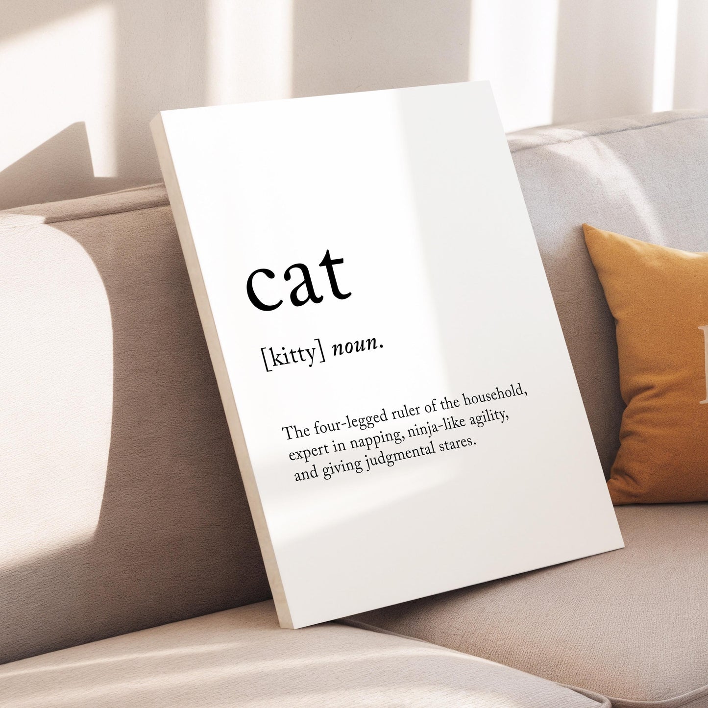 Cat Funny Definition Quote Wall Art · Minimalist Home Decor · Large Wall Decor · Framed Poster Print & Canvas Cat Gifts