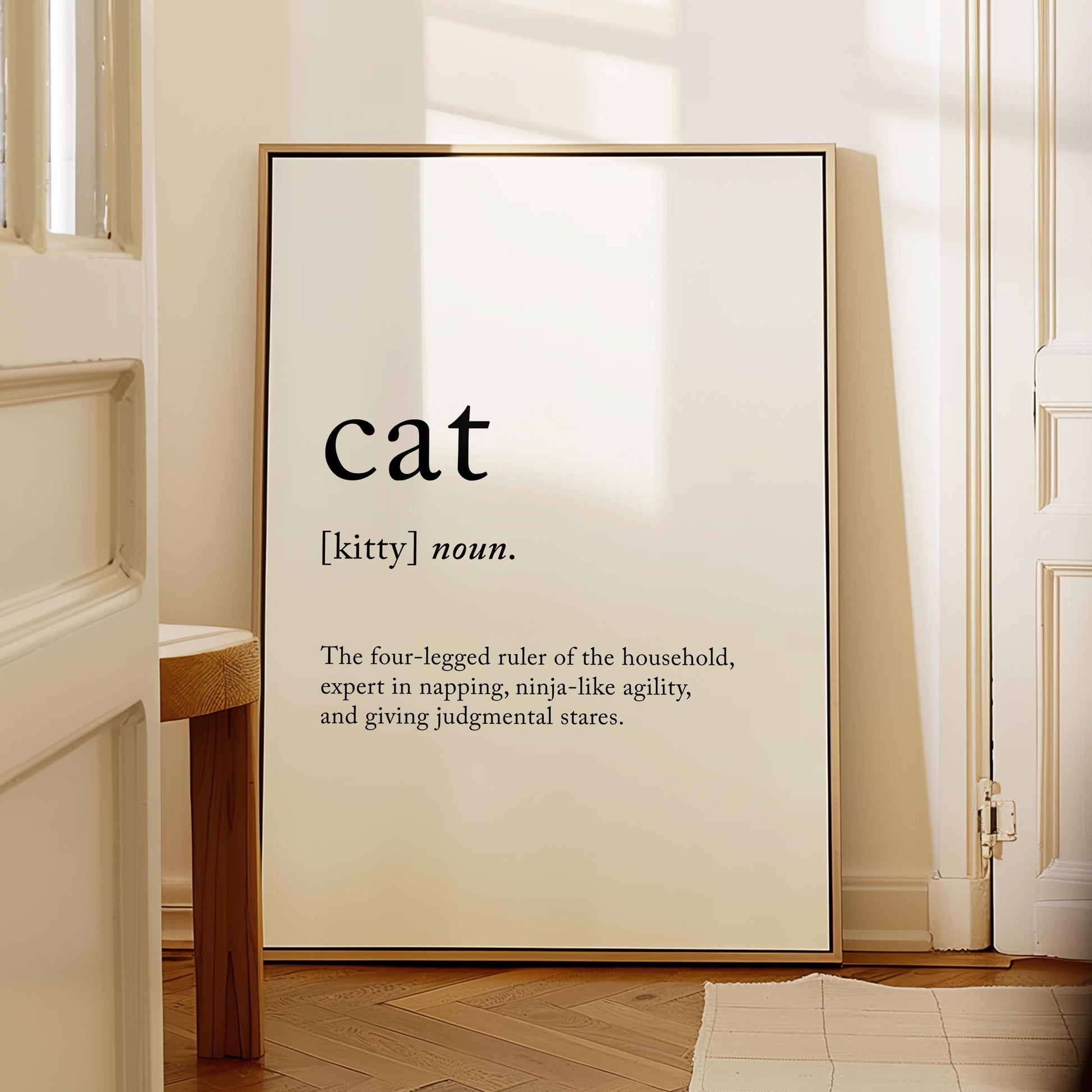 Cat Funny Definition Quote Wall Art · Minimalist Home Decor · Large Wall Decor · Framed Poster Print & Canvas Cat Gifts