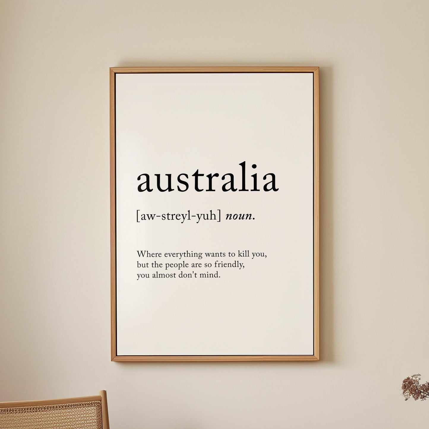 Australia Funny Definition Quote Wall Art · Minimalist Home Decor · Large Wall Decor · Framed Poster Print & Canvas Country Gifts