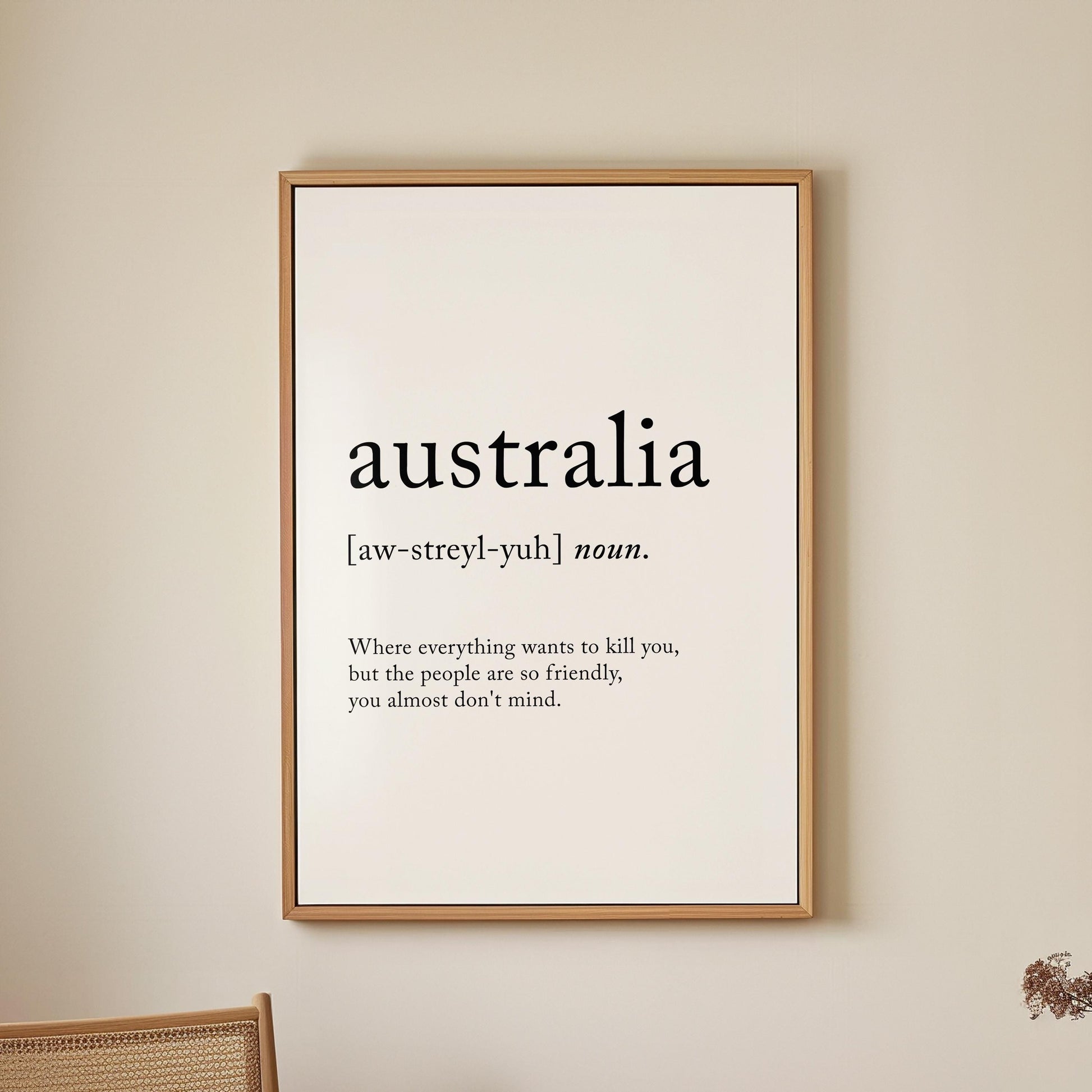 Australia Funny Definition Quote Wall Art · Minimalist Home Decor · Large Wall Decor · Framed Poster Print & Canvas Country Gifts