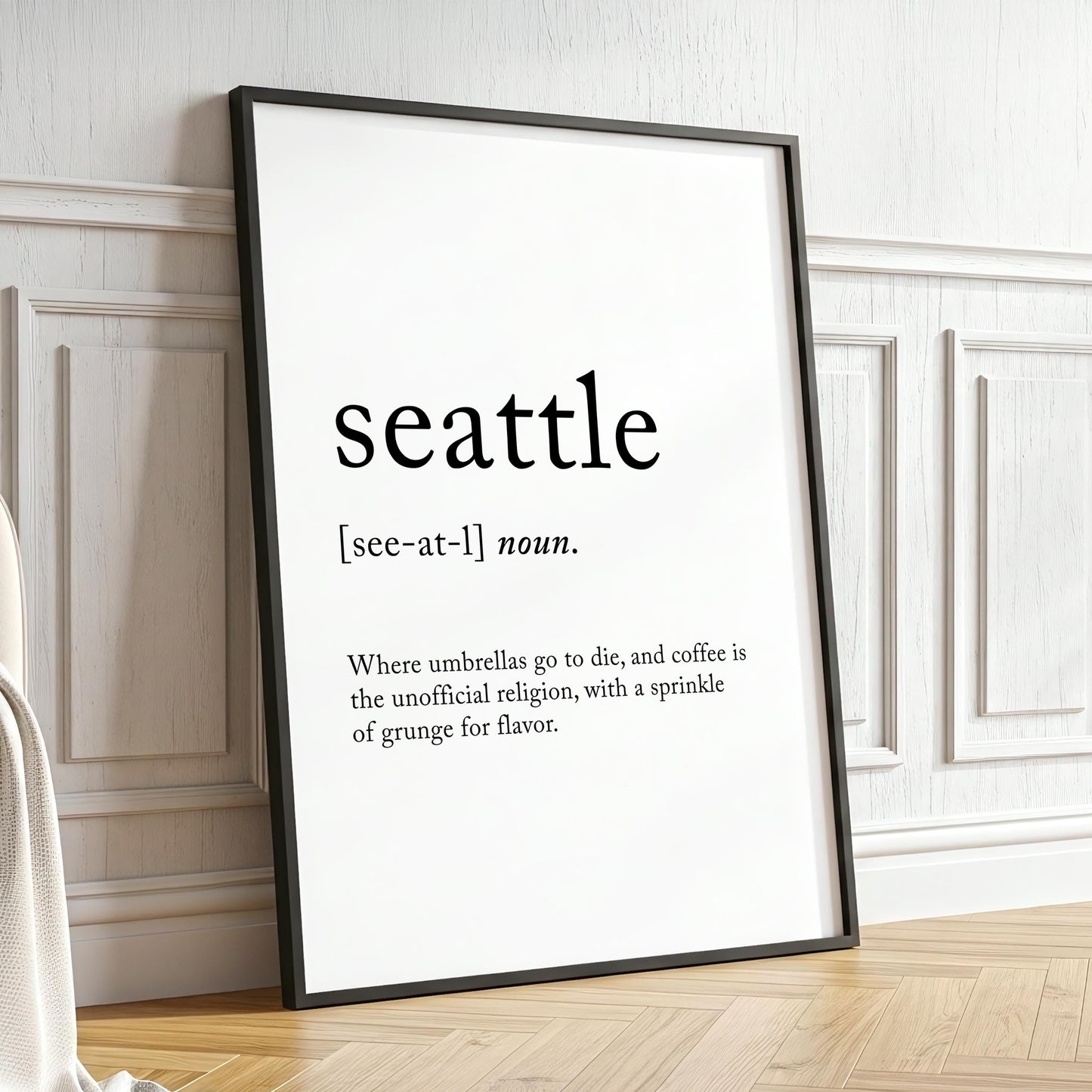 Seattle Funny Definition Quote Wall Art · Minimalist Home Decor · Large Wall Decor · Framed Poster Print & Canvas United States Gifts