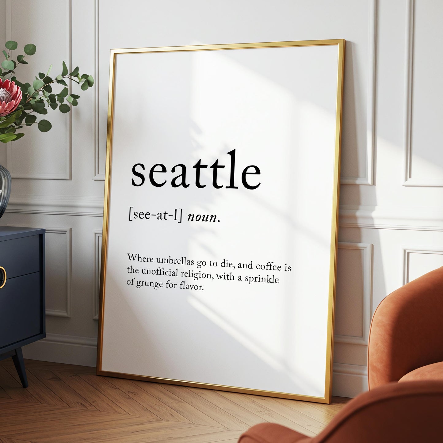 Seattle Funny Definition Quote Wall Art · Minimalist Home Decor · Large Wall Decor · Framed Poster Print & Canvas United States Gifts