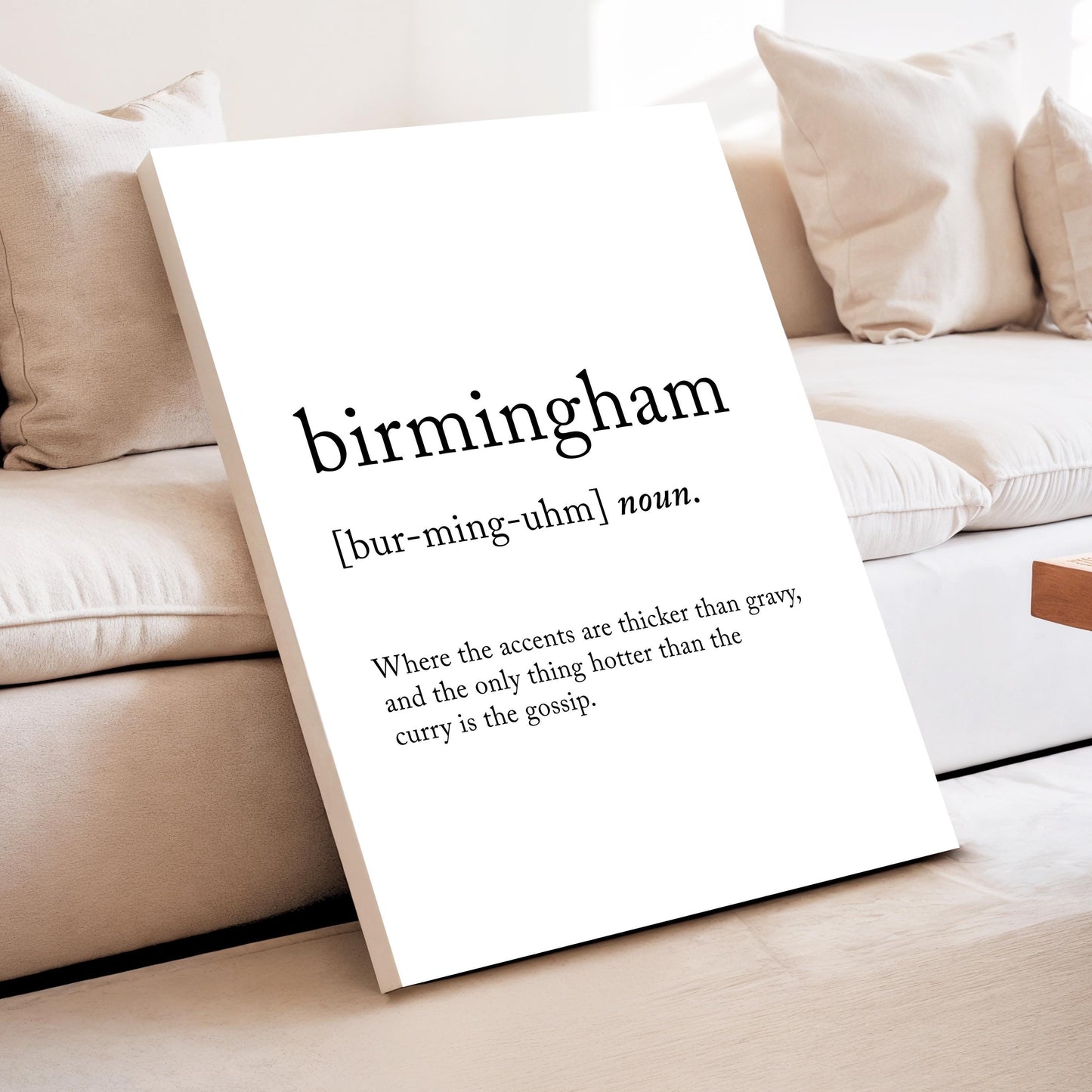 Birmingham Funny Definition Quote Wall Art · Minimalist Home Decor · Large Wall Decor · Framed Poster Print & Canvas United Kingdom Gifts