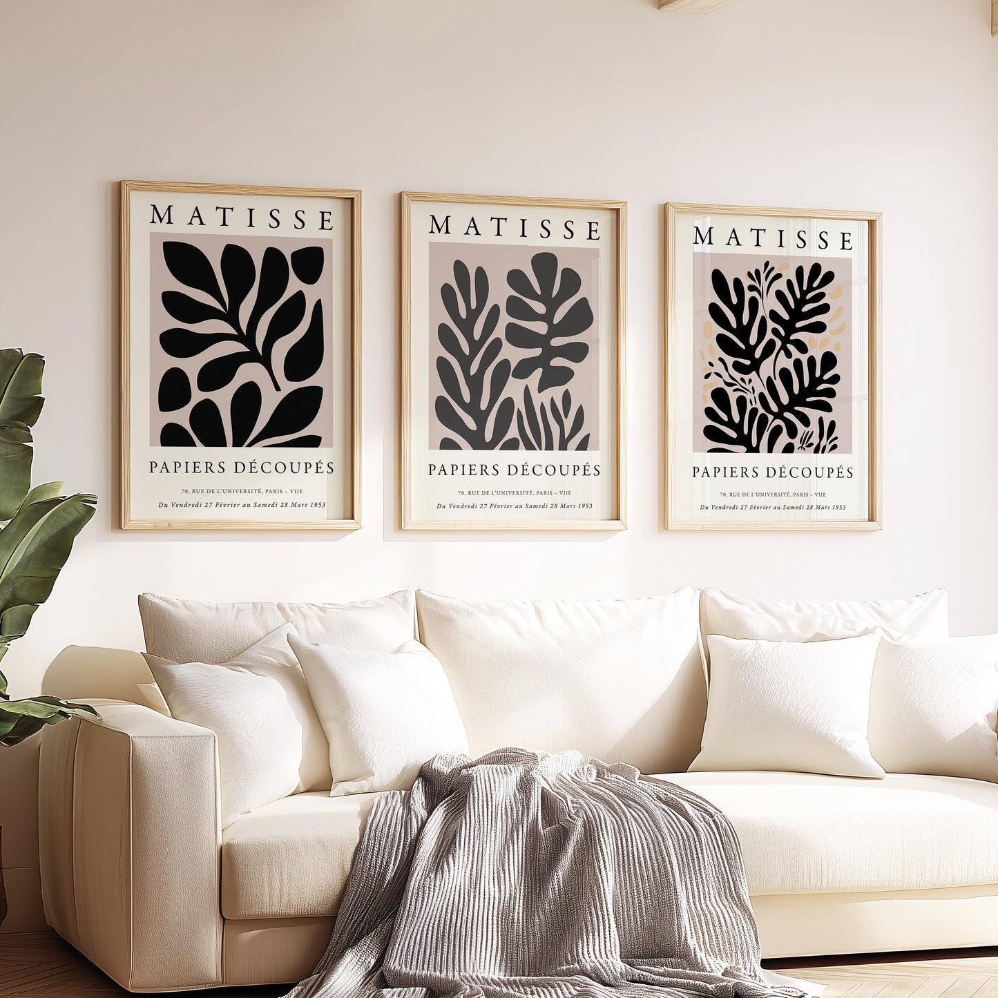 Matisse Inspired Wall Art Set of 3, Abstract Botanical Prints, Modern Minimal Gallery Poster Artwork, Living Room Home Decor