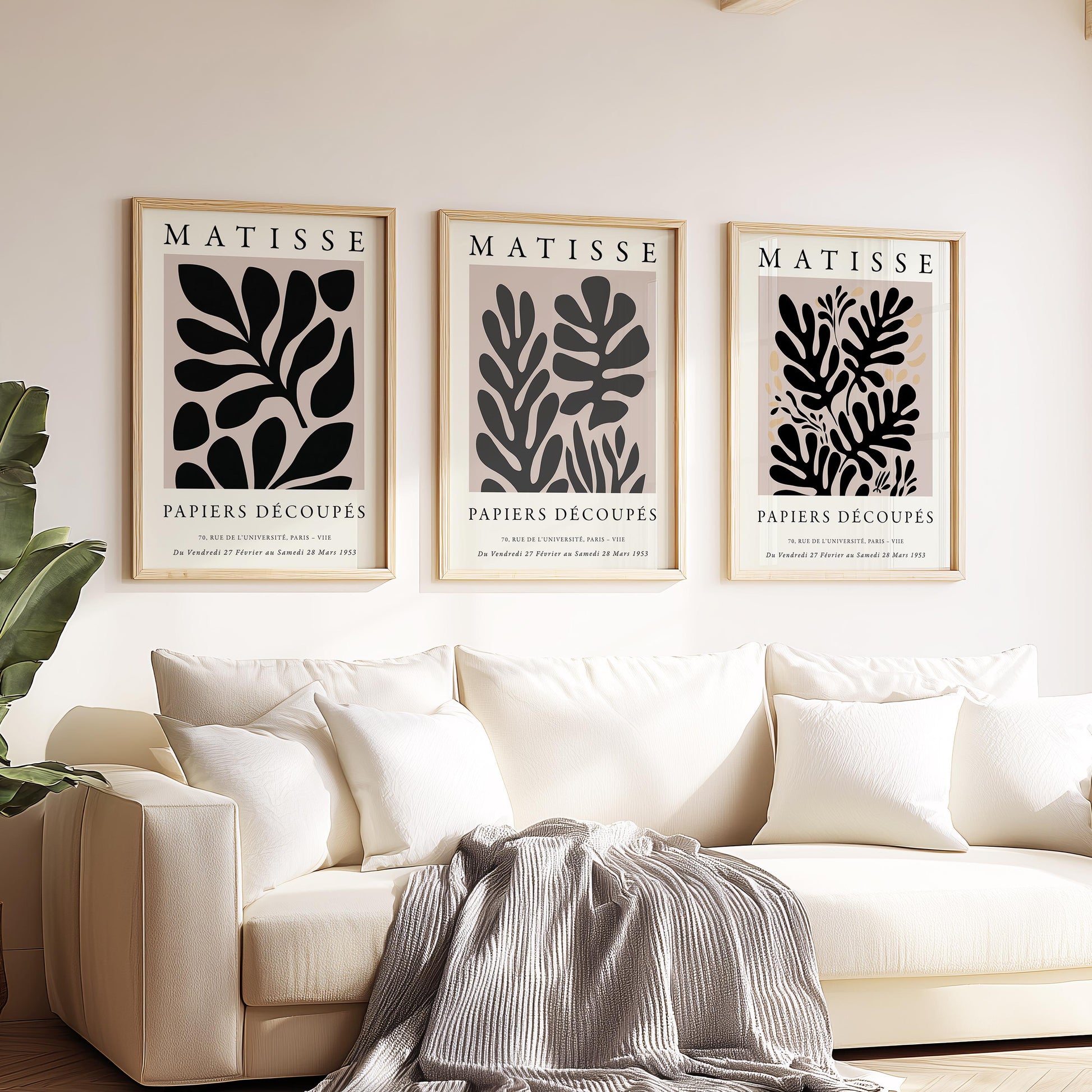 Matisse Inspired Wall Art Set of 3, Abstract Botanical Prints, Modern Minimal Gallery Poster Artwork, Living Room Home Decor