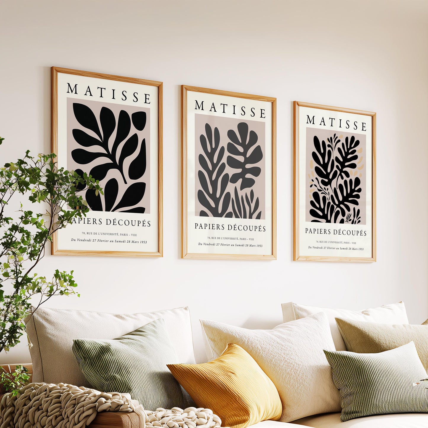 Matisse Inspired Wall Art Set of 3, Abstract Botanical Prints, Modern Minimal Gallery Poster Artwork, Living Room Home Decor