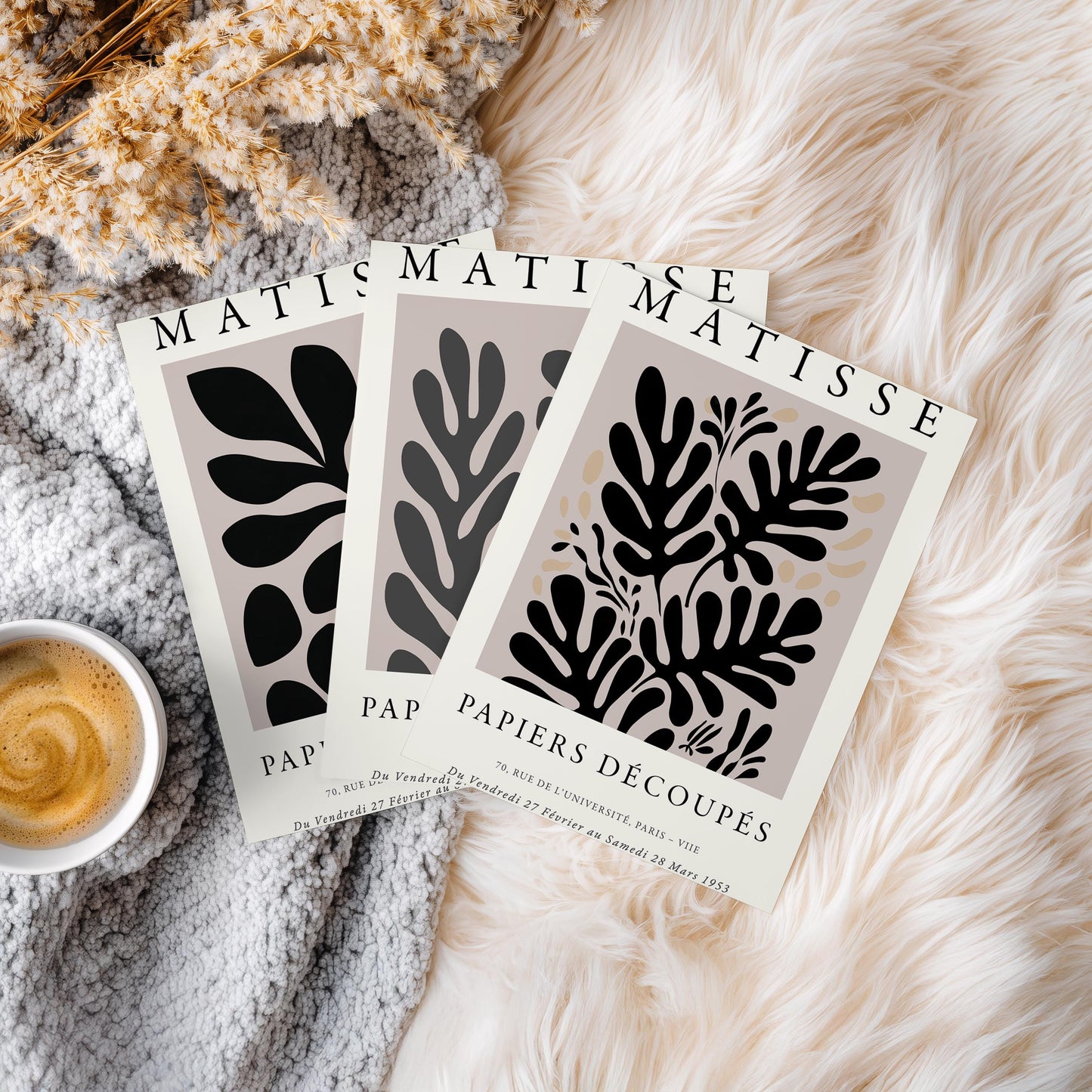 Matisse Inspired Wall Art Set of 3, Abstract Botanical Prints, Modern Minimal Gallery Poster Artwork, Living Room Home Decor