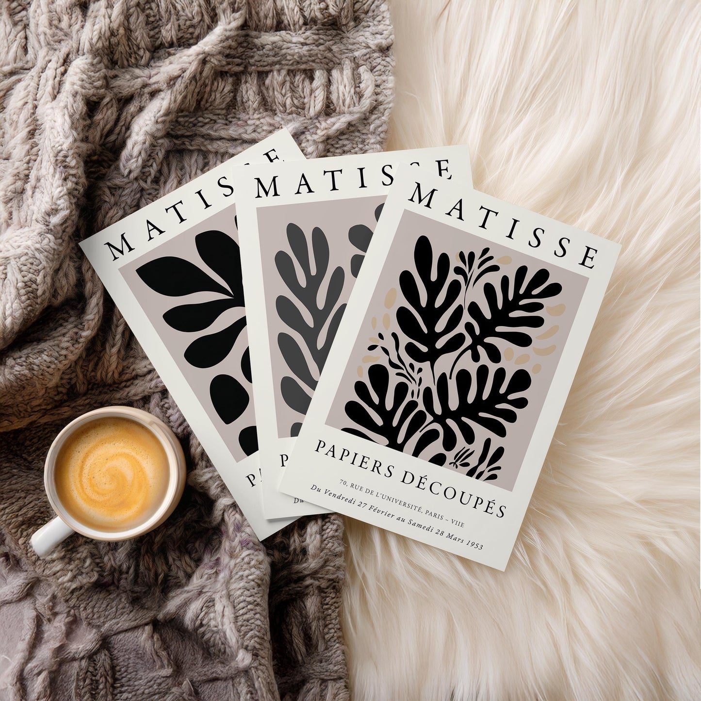 Matisse Inspired Wall Art Set of 3, Abstract Botanical Prints, Modern Minimal Gallery Poster Artwork, Living Room Home Decor