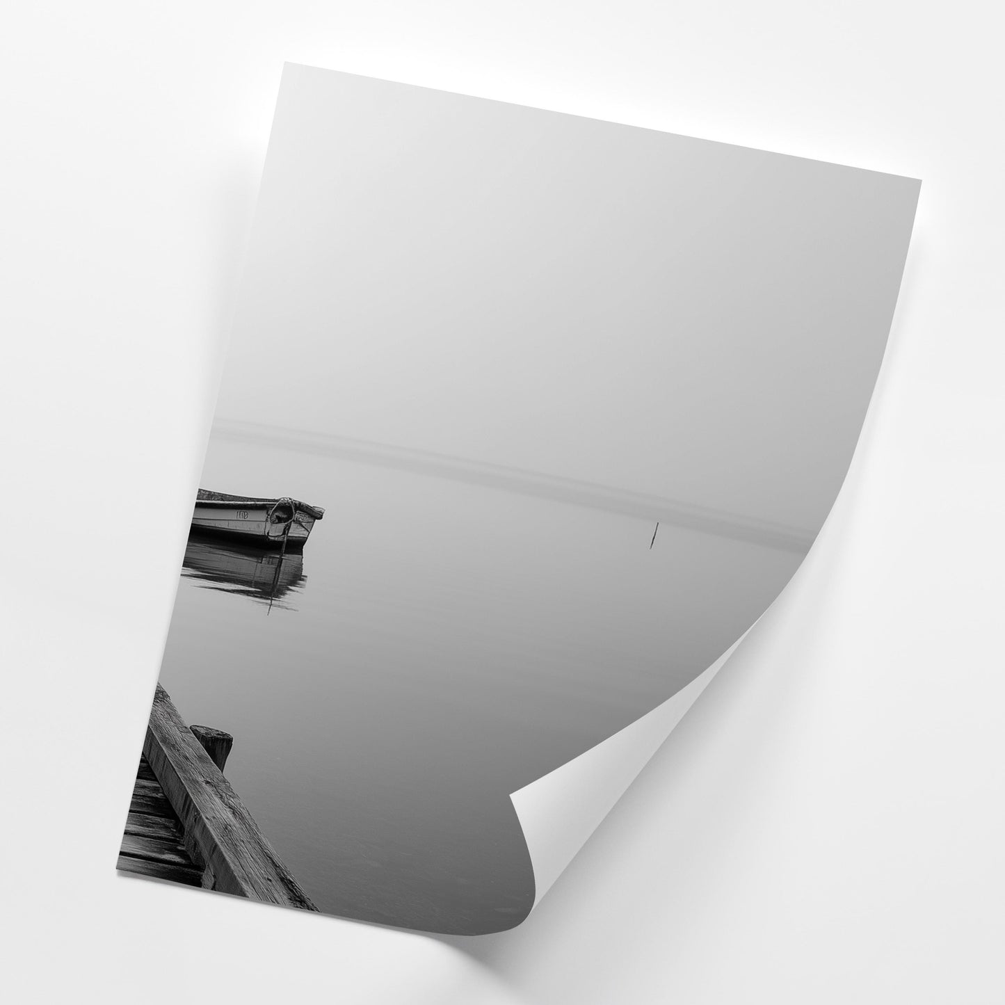 Foggy Lake Pier Wall Art Set of 3, Minimal Black White Landscape Photography Prints, Calm Water Canvas Decor