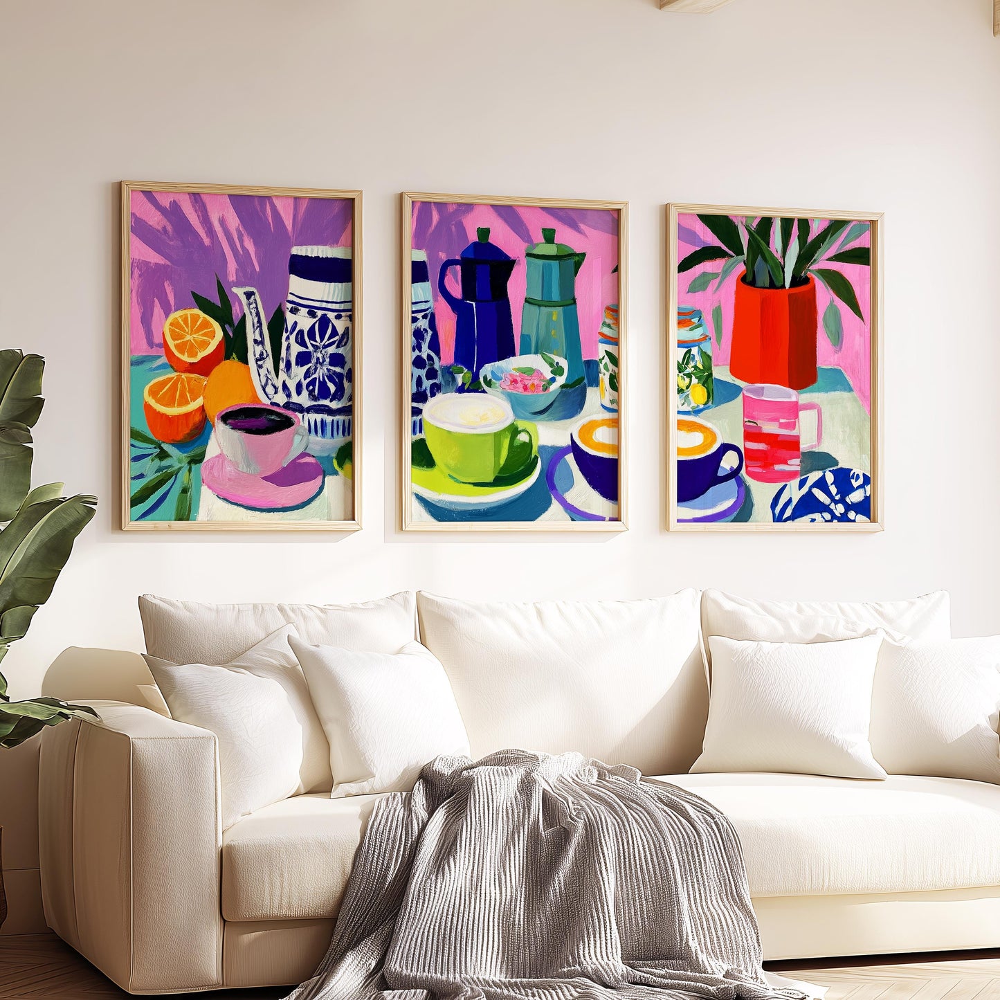 Colorful Kitchen Wall Art Set of 3 Poster Prints A2 A3 A4 A5, Modern Still Life Coffee Fruit Artwork for Dining Room Decor