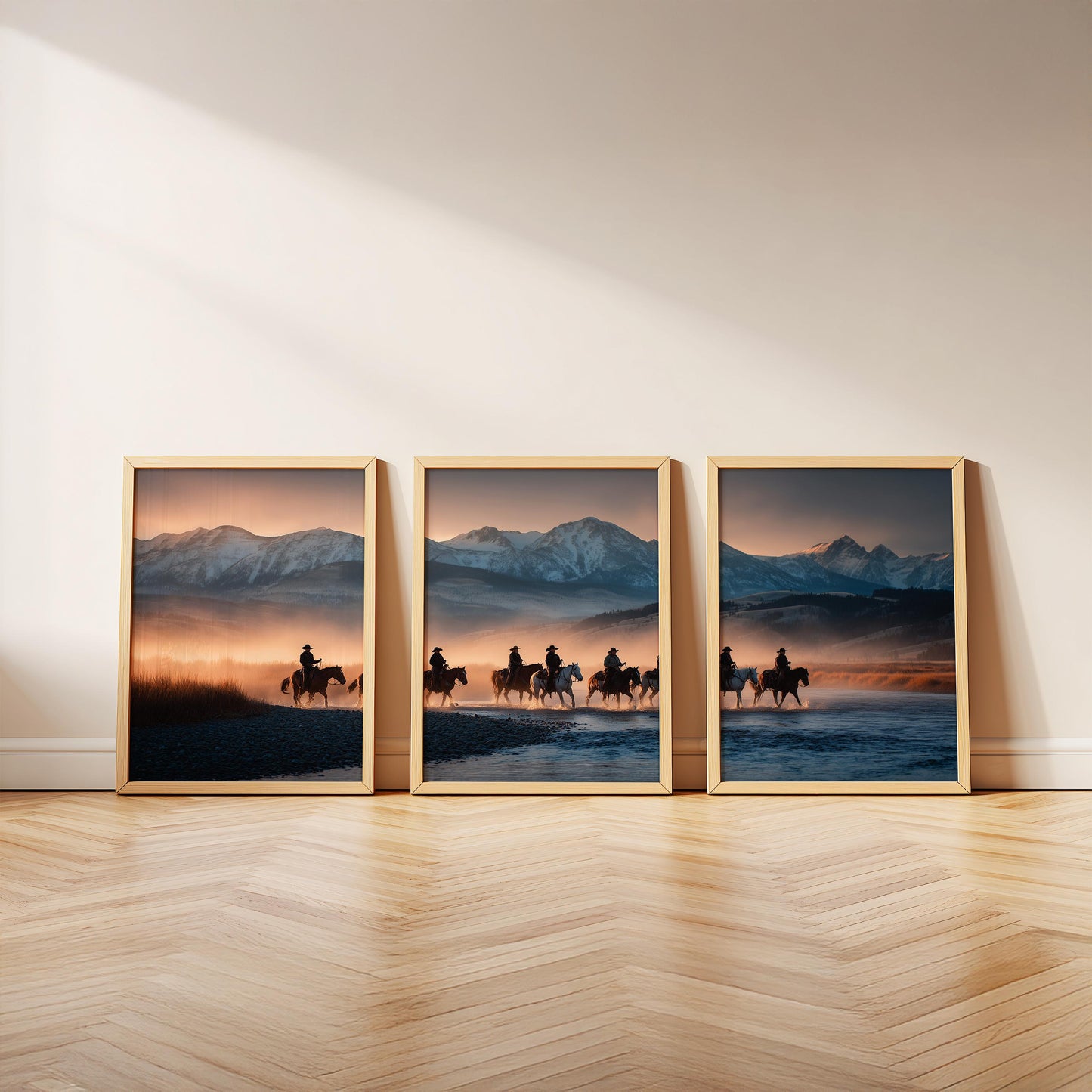 Western Cowboy Wall Art Set of 3 Poster Prints A2 A3 A4 A5, Horse Riders Sunset Landscape Country Decor Rustic Art