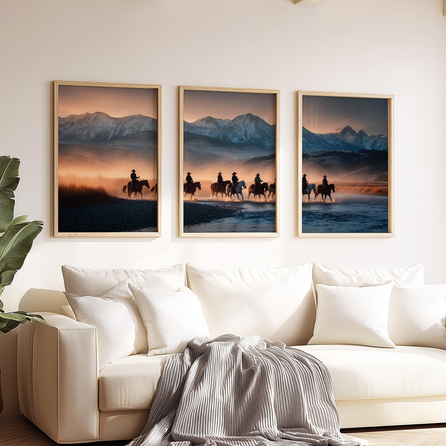 Western Cowboy Wall Art Set of 3 Poster Prints A2 A3 A4 A5, Horse Riders Sunset Landscape Country Decor Rustic Art