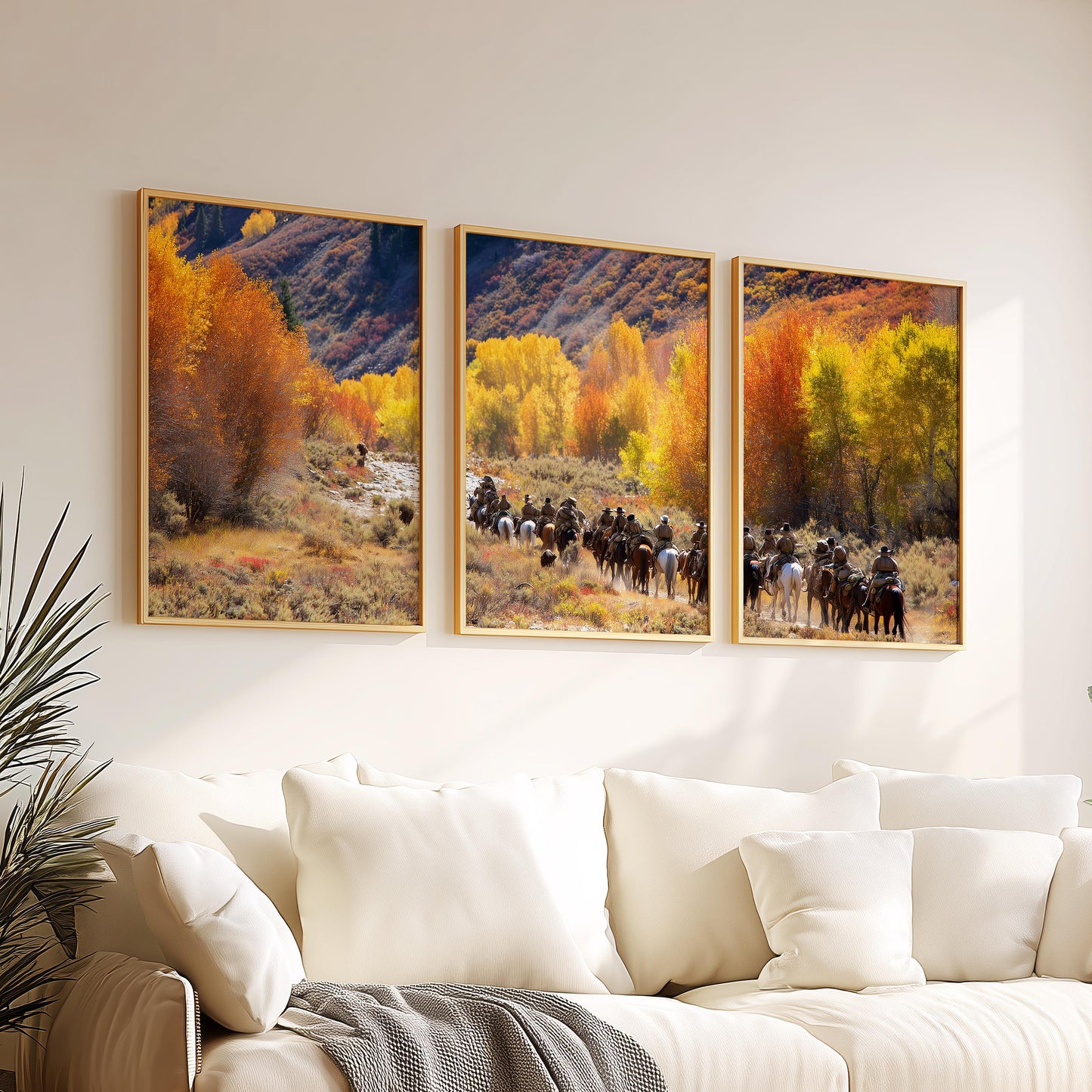 Western Cowboy Wall Art Set of 3 Poster Prints A2 A3 A4 A5, Horse Riders Autumn Landscape Ranch Decor Rustic Art