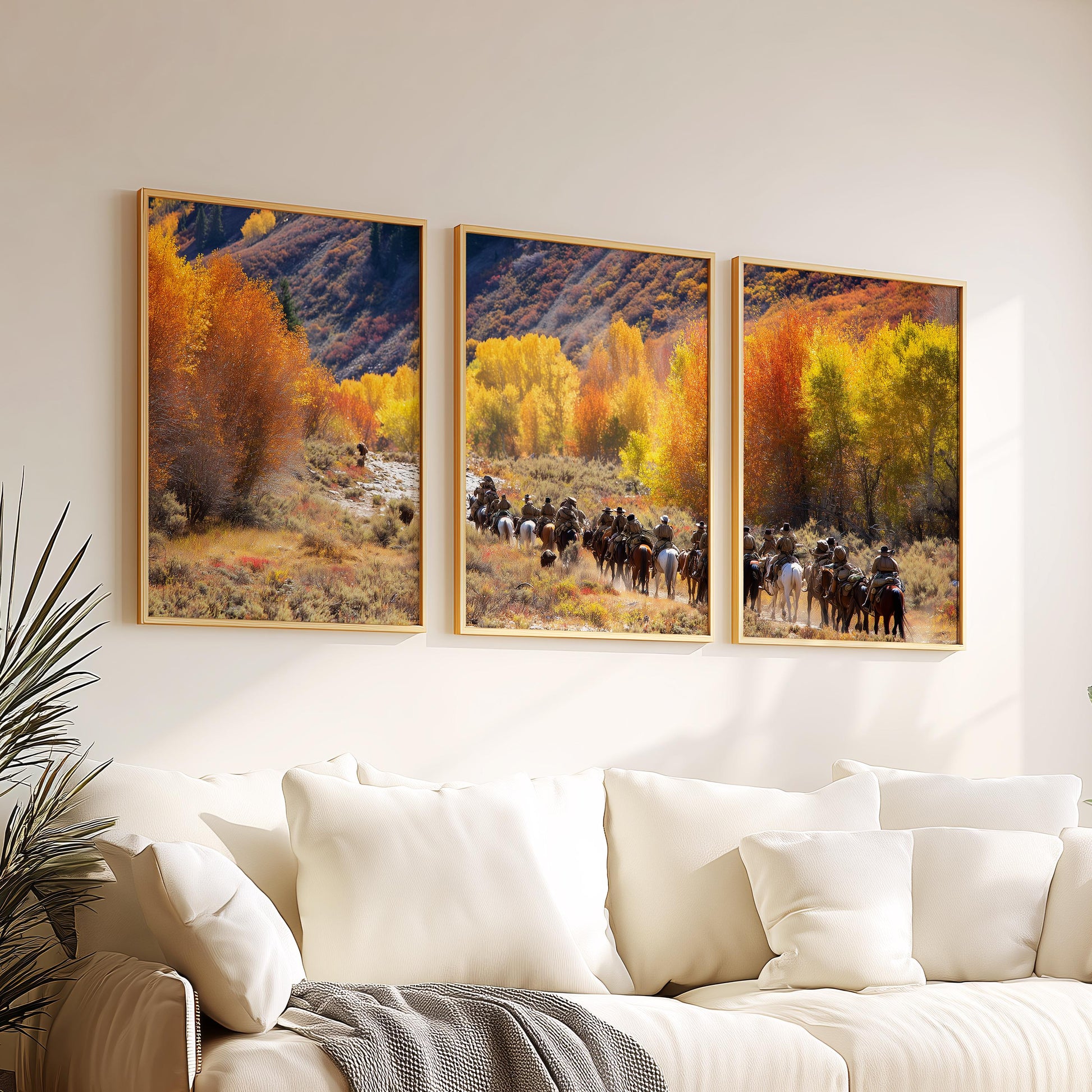 Western Cowboy Wall Art Set of 3 Poster Prints A2 A3 A4 A5, Horse Riders Autumn Landscape Ranch Decor Rustic Art