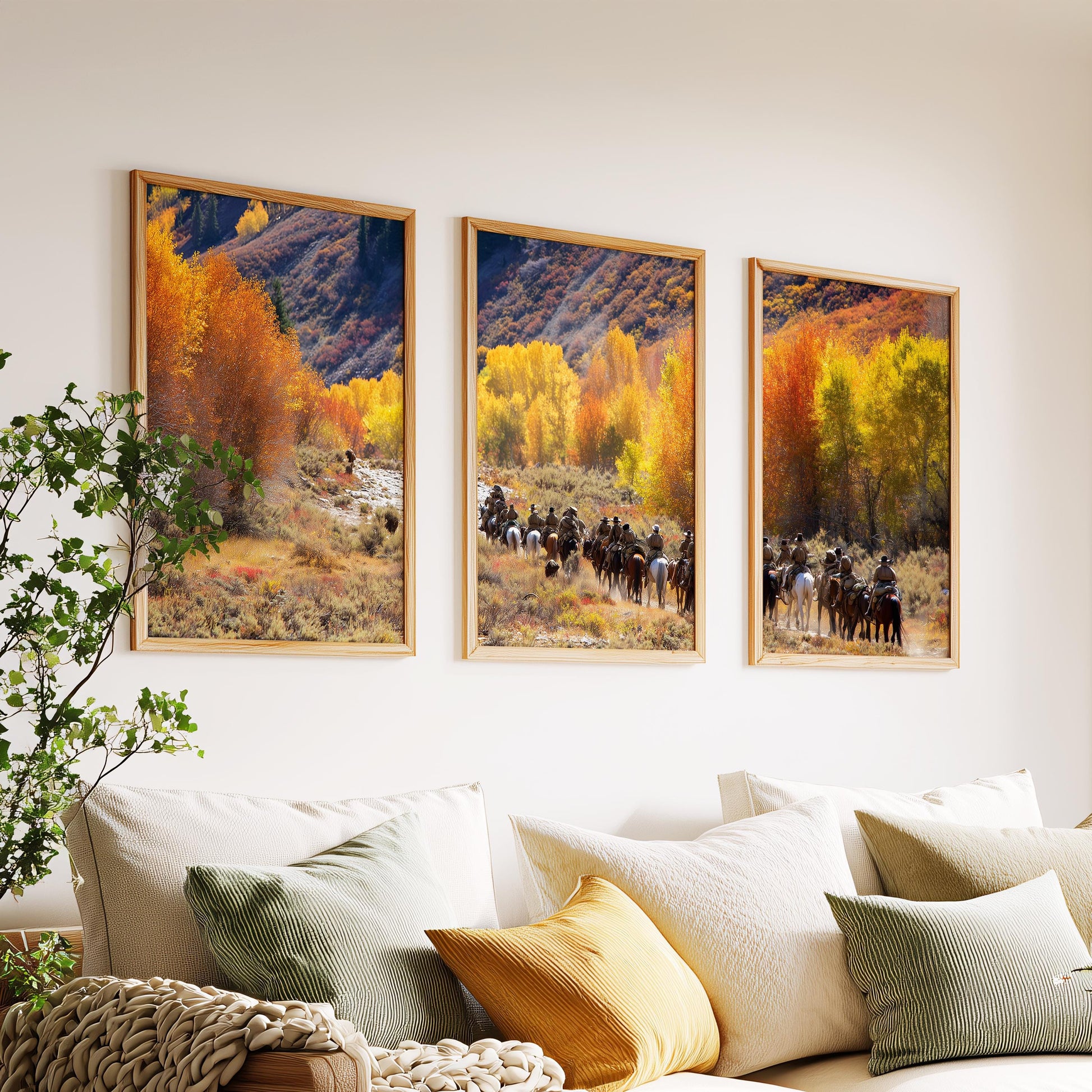 Western Cowboy Wall Art Set of 3 Poster Prints A2 A3 A4 A5, Horse Riders Autumn Landscape Ranch Decor Rustic Art