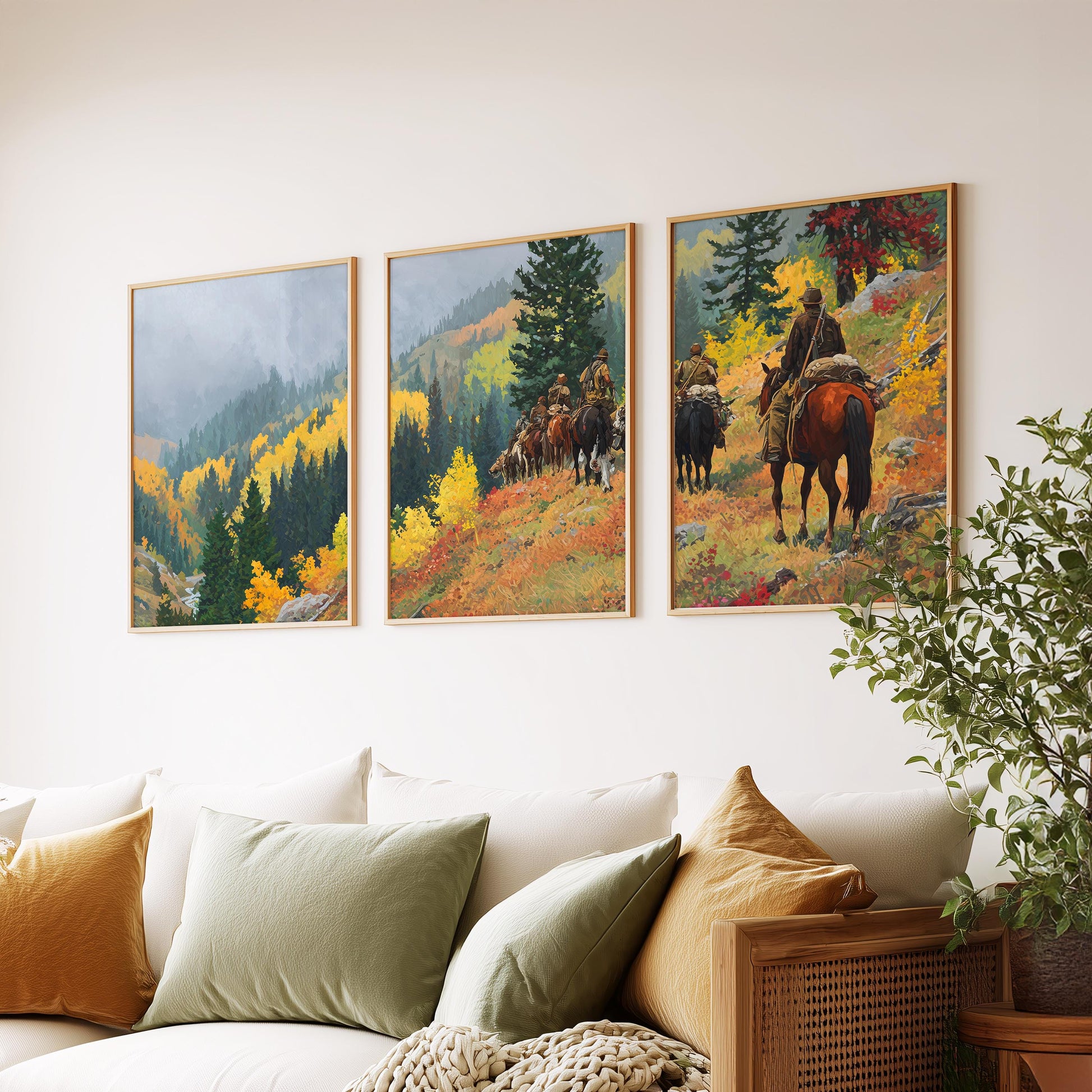 Cowboy Western Wall Art Set of 3 Poster Prints A2 A3 A4 A5, Horse Riders Mountain Landscape Rustic Ranch Decor