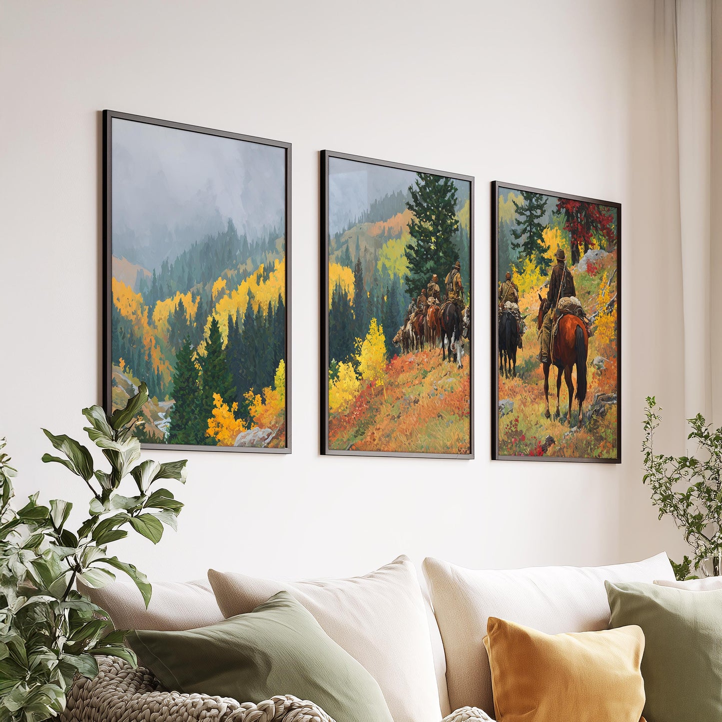 Cowboy Western Wall Art Set of 3 Poster Prints A2 A3 A4 A5, Horse Riders Mountain Landscape Rustic Ranch Decor