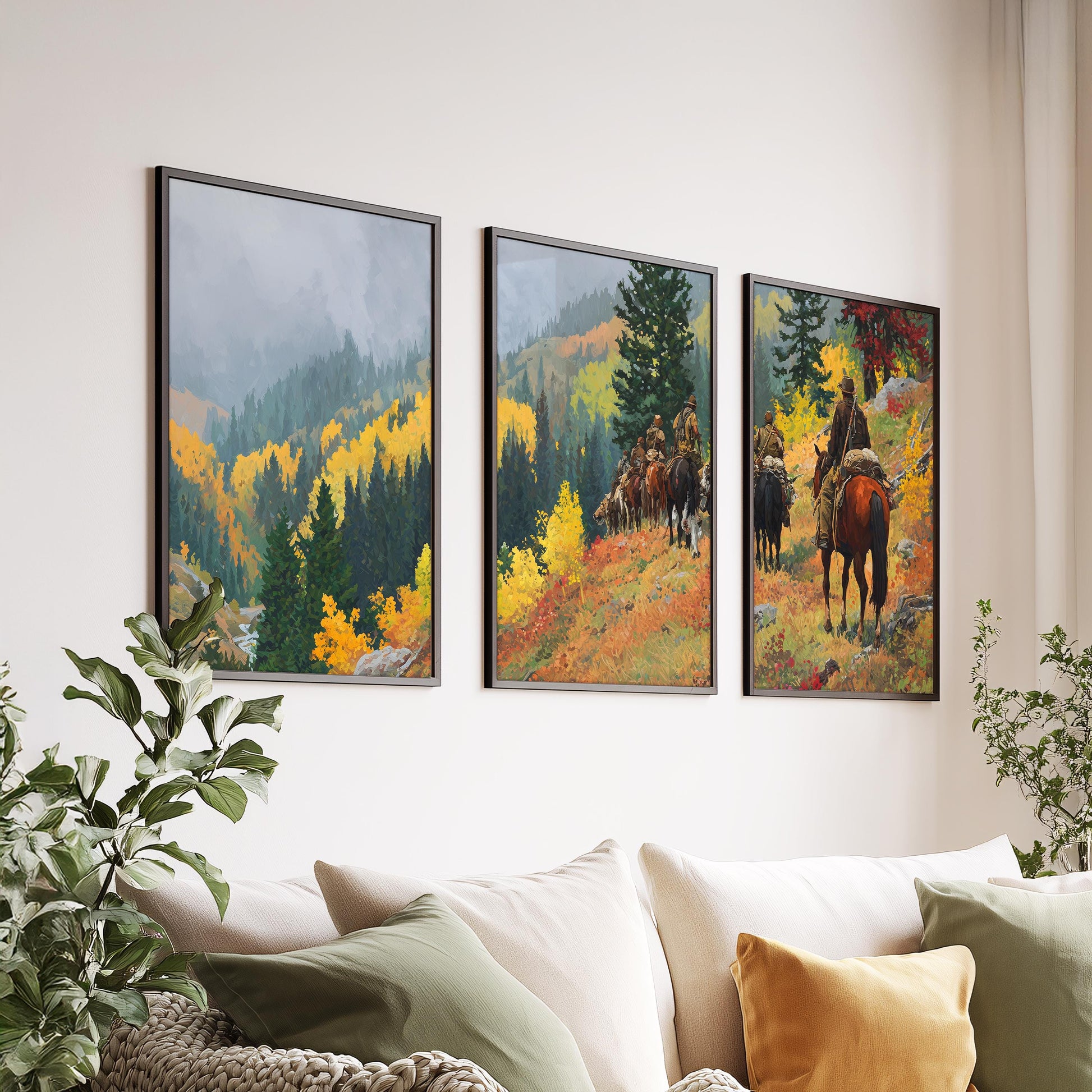 Cowboy Western Wall Art Set of 3 Poster Prints A2 A3 A4 A5, Horse Riders Mountain Landscape Rustic Ranch Decor