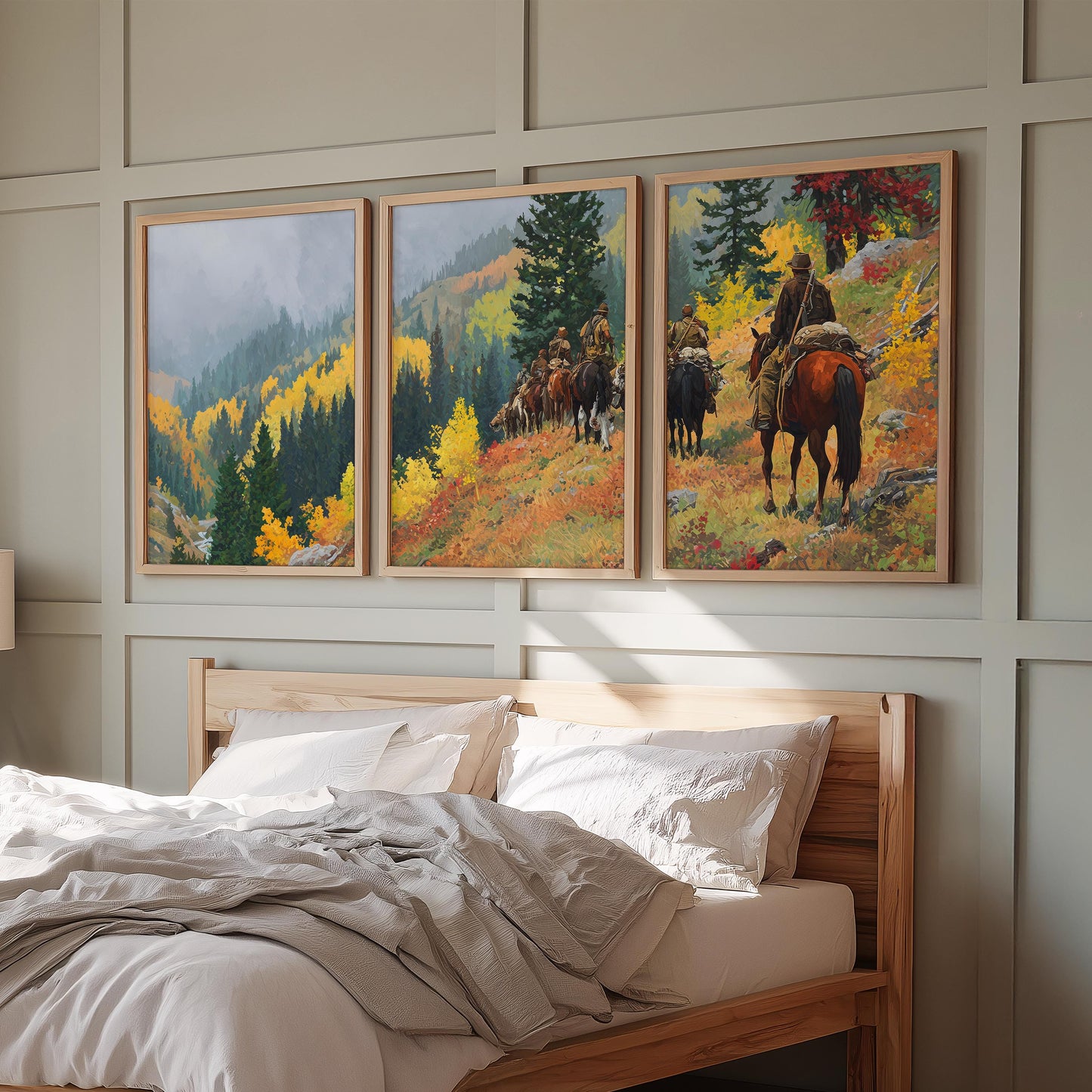Cowboy Western Wall Art Set of 3 Poster Prints A2 A3 A4 A5, Horse Riders Mountain Landscape Rustic Ranch Decor